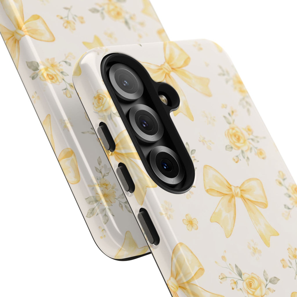 Yellow Watercolor Bows Tough Phone Case, Floral Pattern