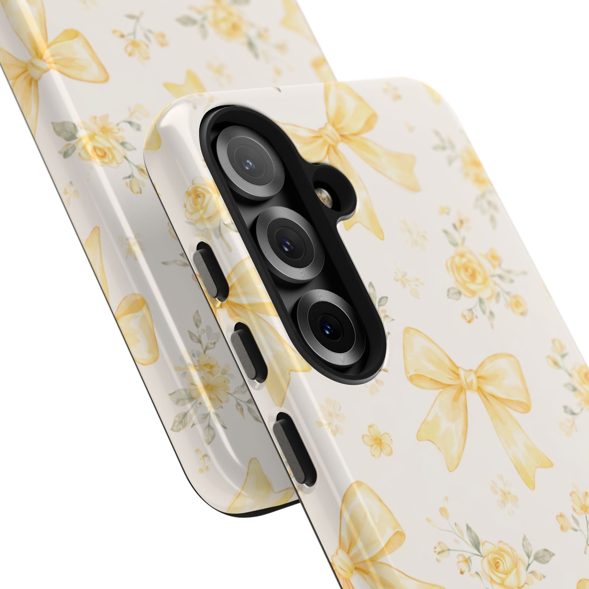 Yellow Watercolor Bows Tough Phone Case, Floral Pattern