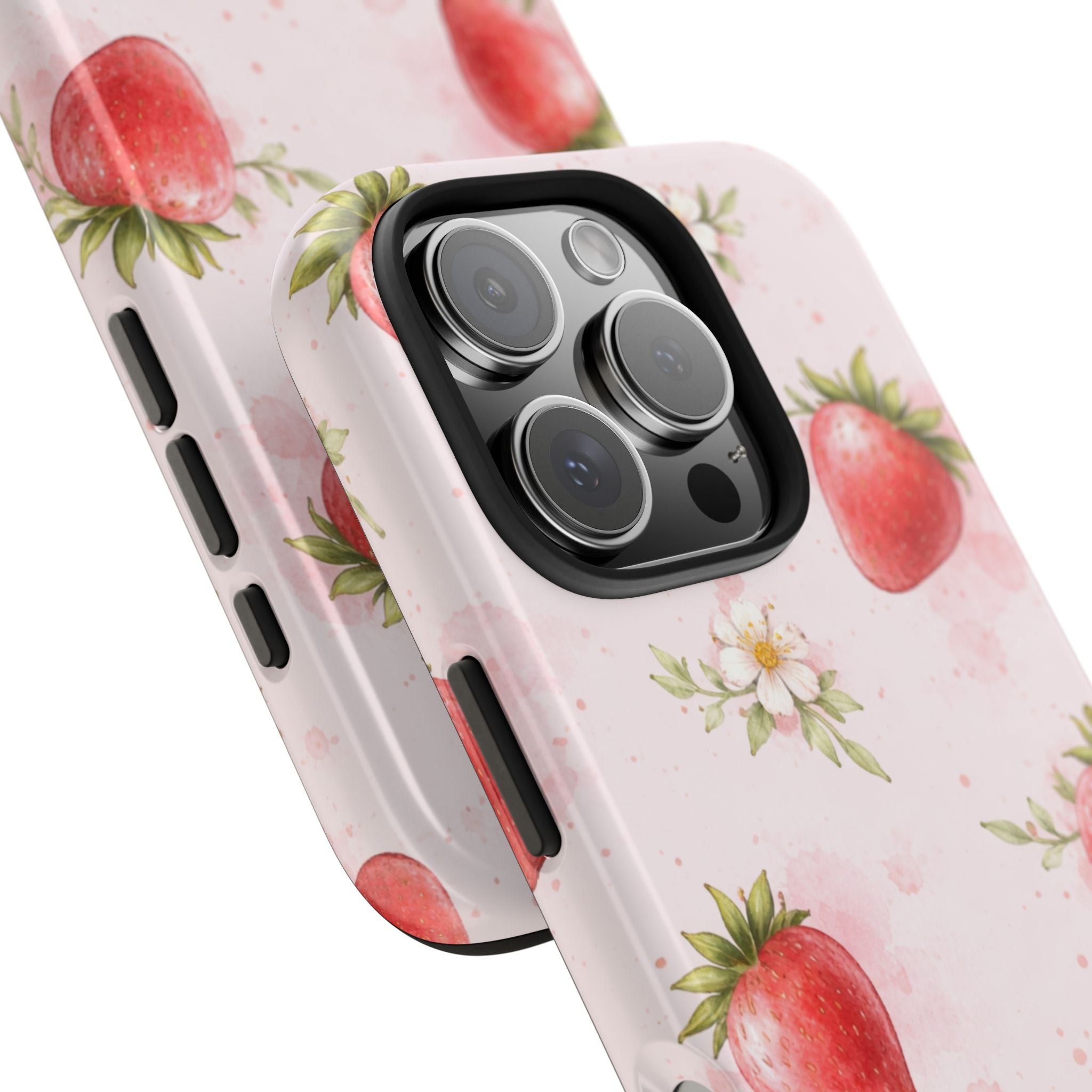 Watercolor Strawberry Phone Case, Pink Floral Fruit Pattern