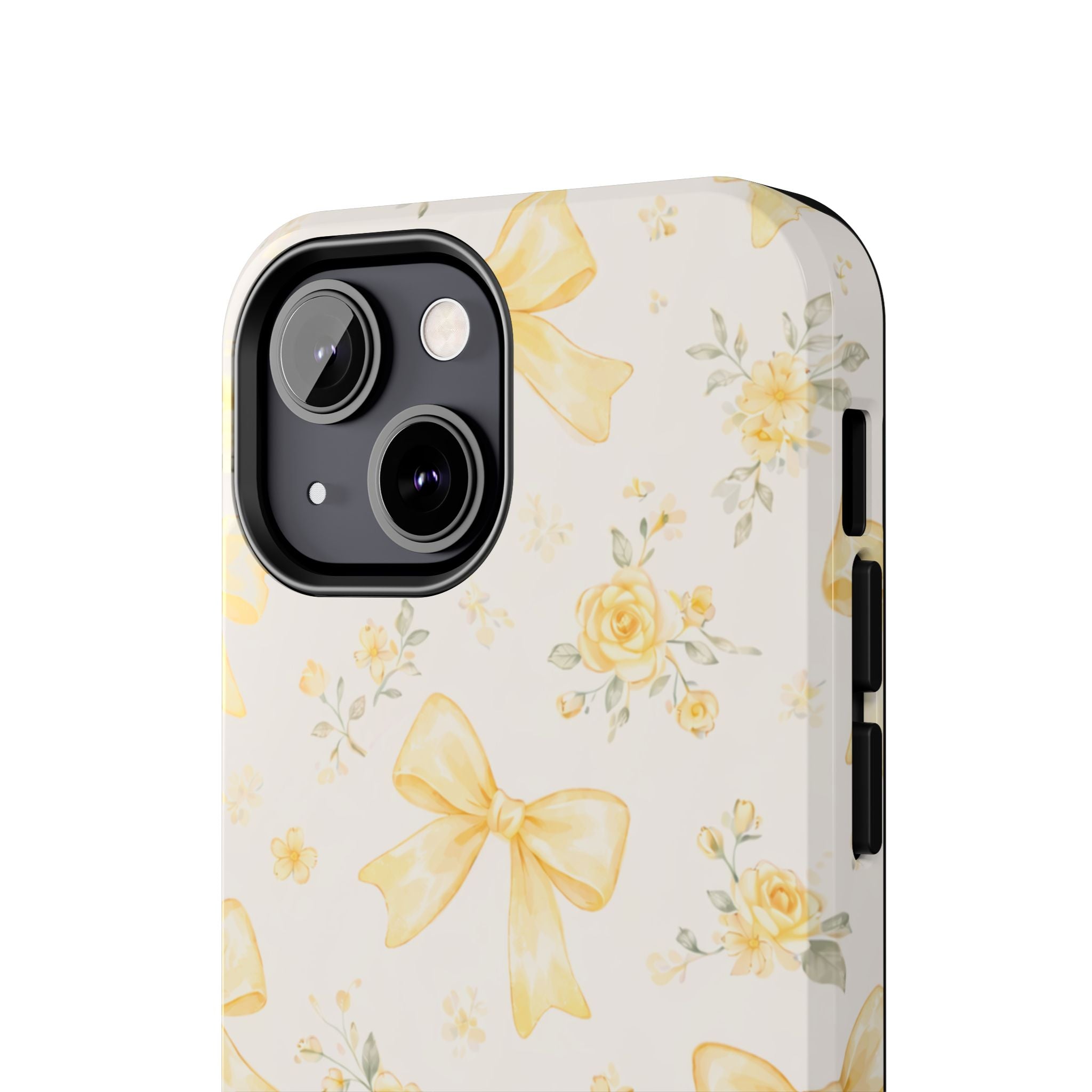 Yellow Bow Floral Phone Case, Cute Yellow Ribbon Pattern