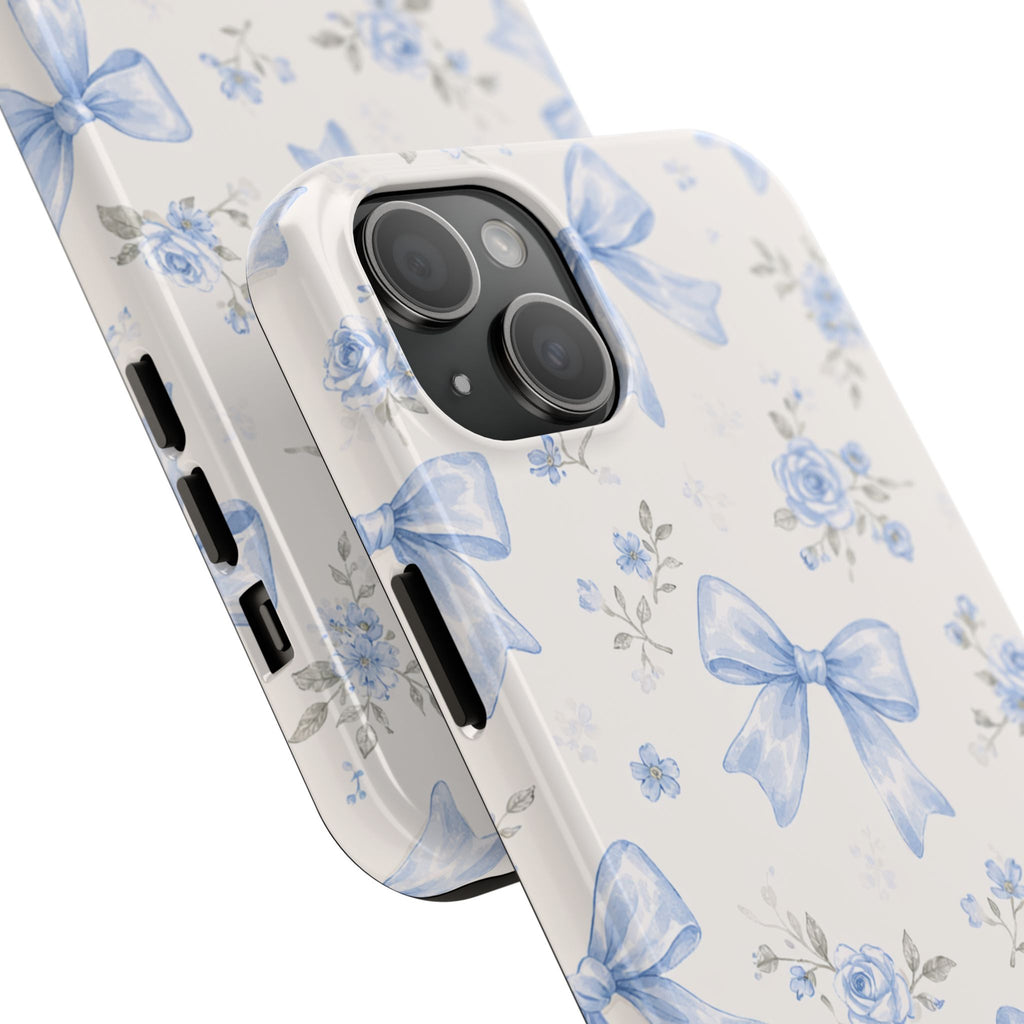 Blue Watercolor Bows iPhone Case, Floral Bow Pattern