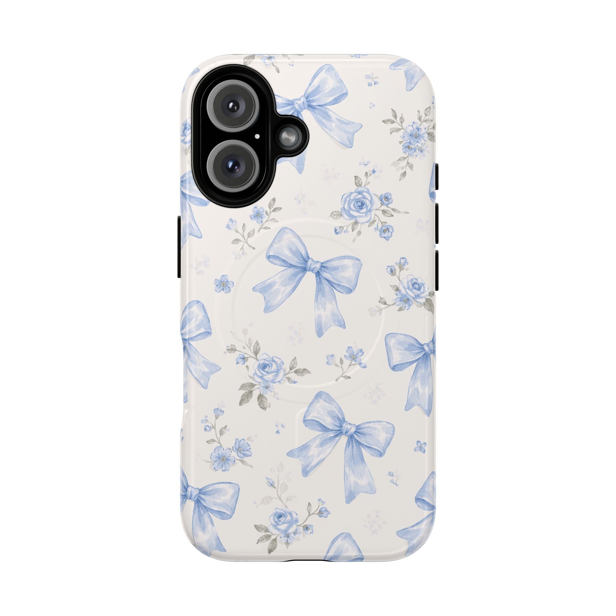 Floral Blue Bow iPhone Case – MagSafe Compatible