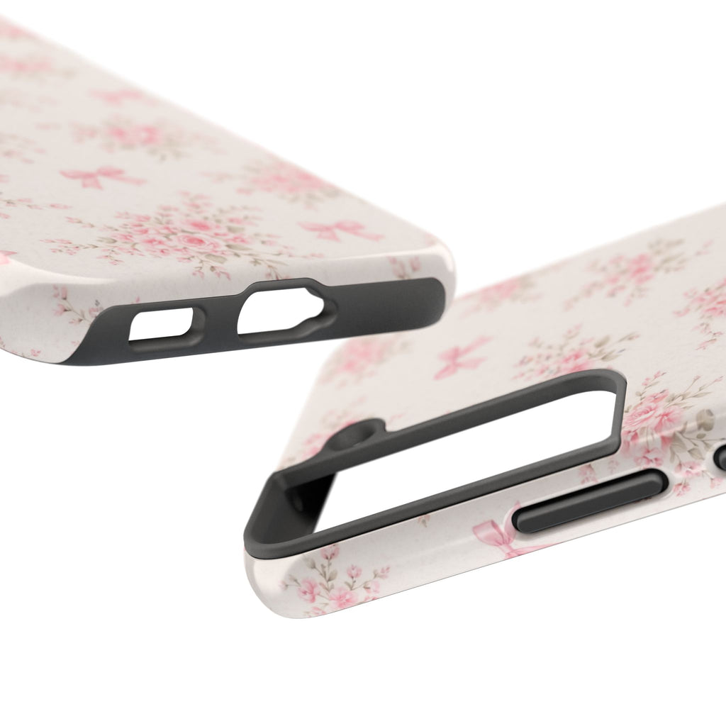 Pink Floral Bouquet Samsung Galaxy Tough Phone Case, Vintage Roses and Bows