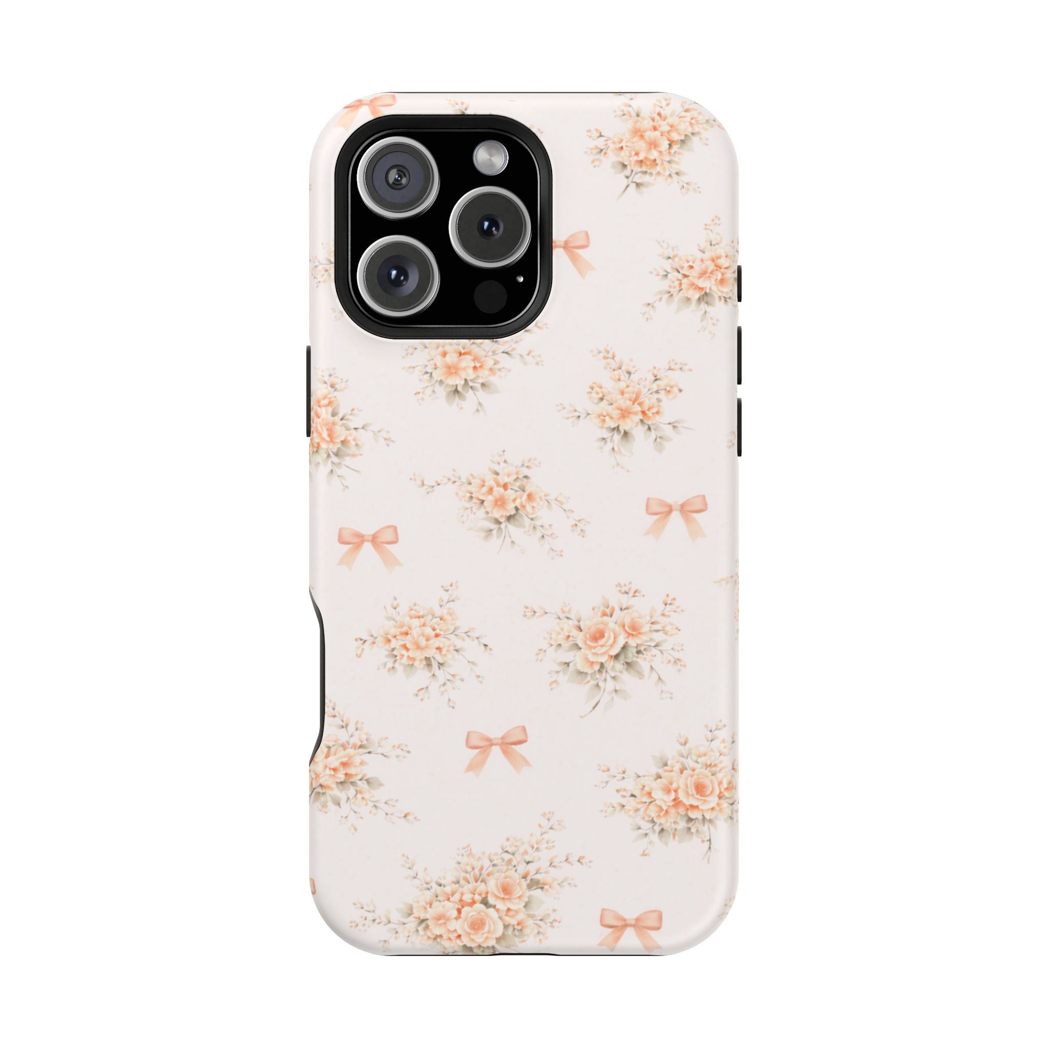 Vintage Peach Floral Bow iPhone Case | Magnetic Impact-Resistant Case