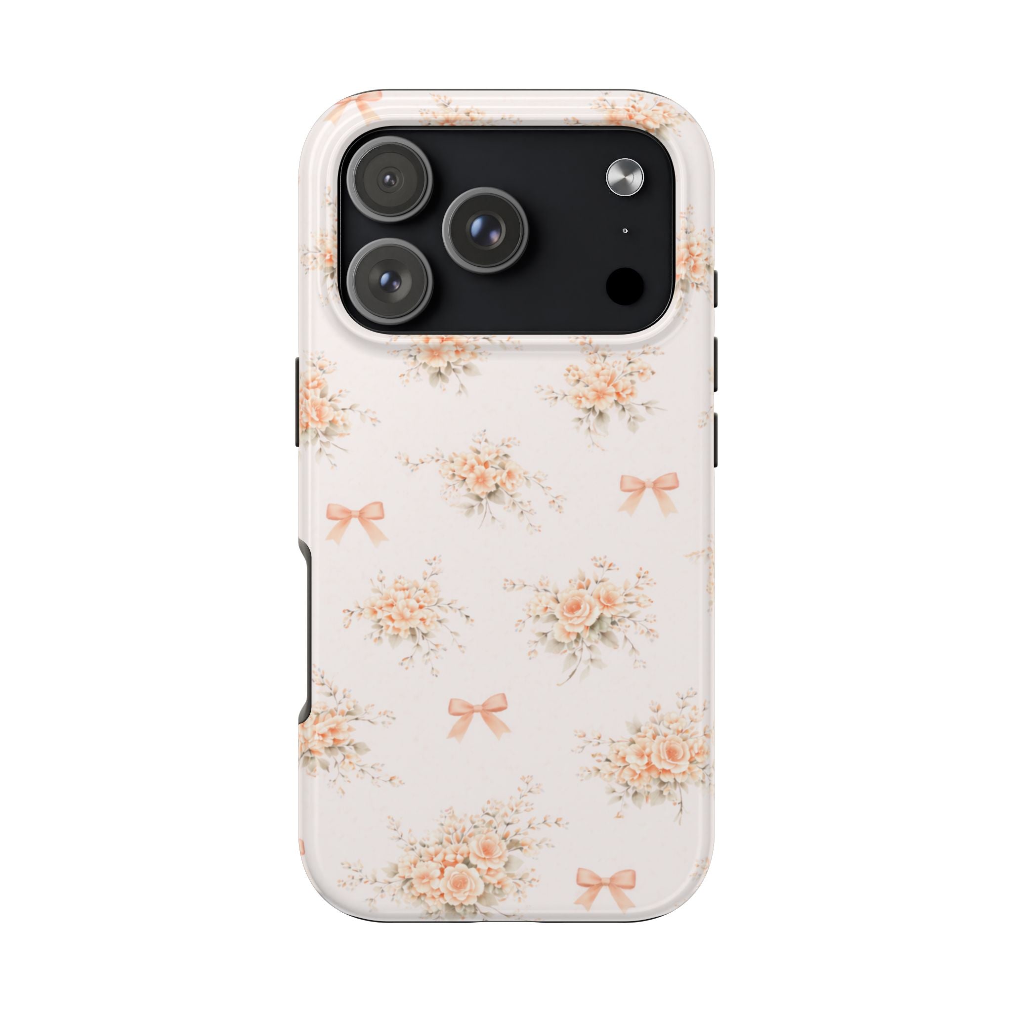 Vintage Peach Floral Bouquet iPhone Case | Tough Phone Case | Pastel Bow Pattern
