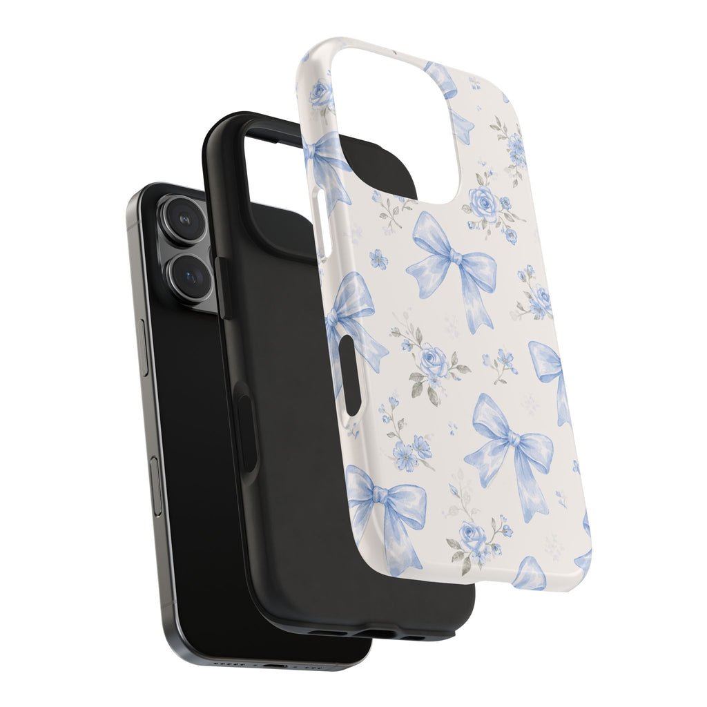 Blue Watercolor Bows iPhone Case, Floral Bow Pattern