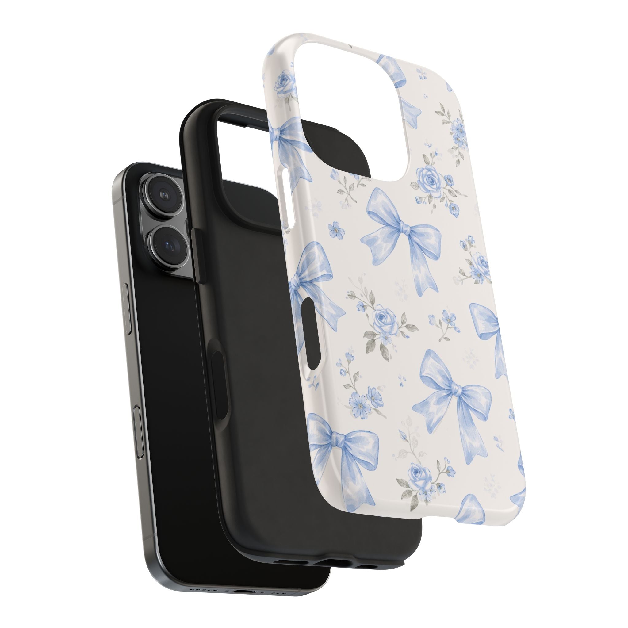 Blue Watercolor Bows iPhone Case, Floral Bow Pattern