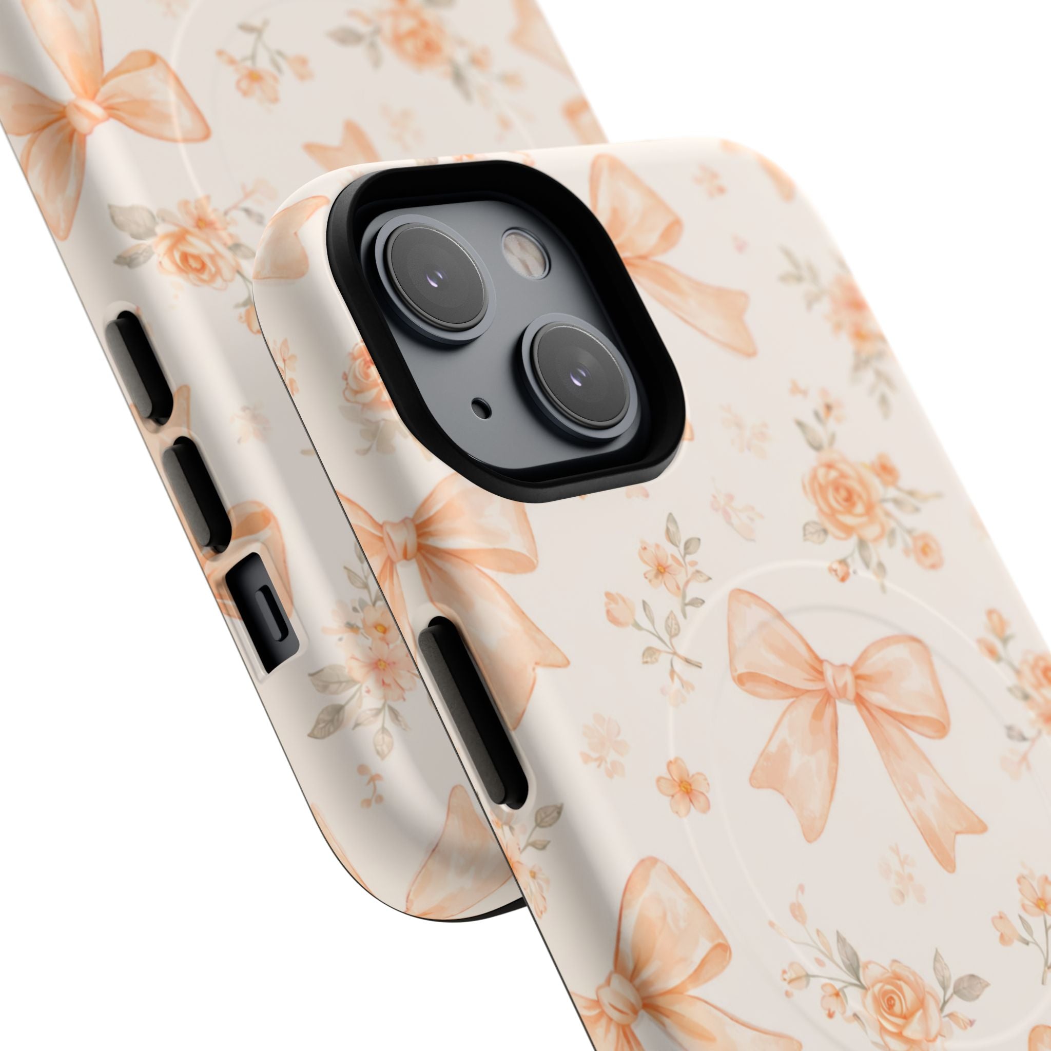 Floral Peach Bow iPhone Case – MagSafe Compatible