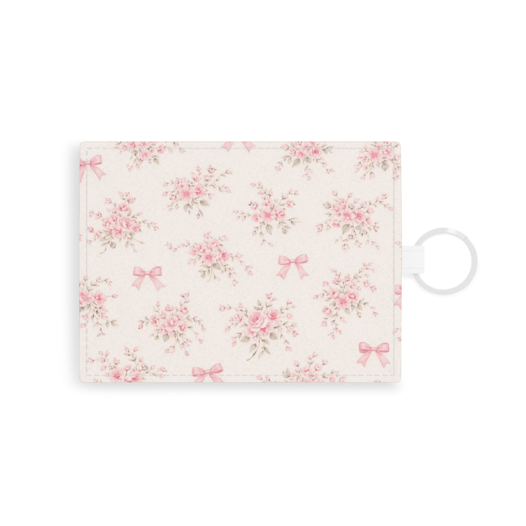Pink Floral Bow Pattern Saffiano Leather Card Holder | Cardholder