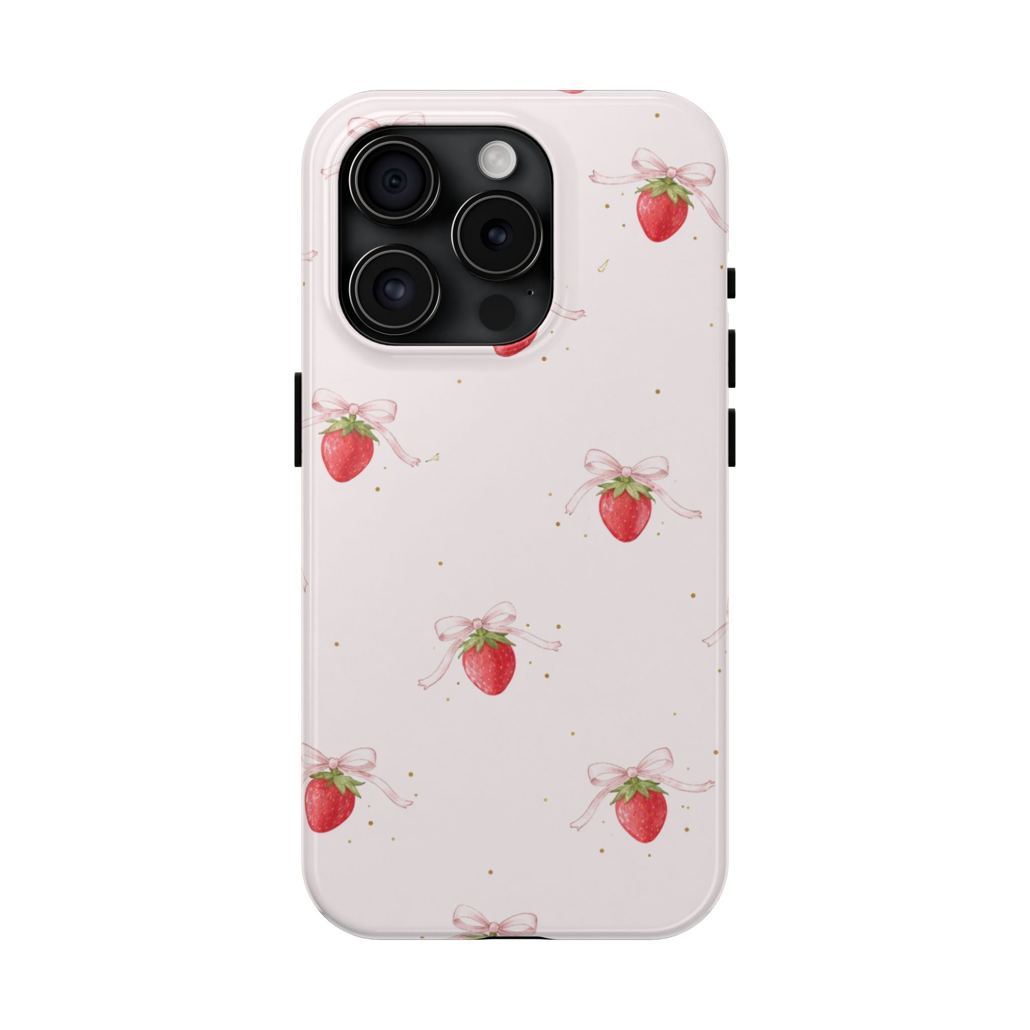 Pink Strawberry Pattern Tough Phone Case, Pastel Fruit Print
