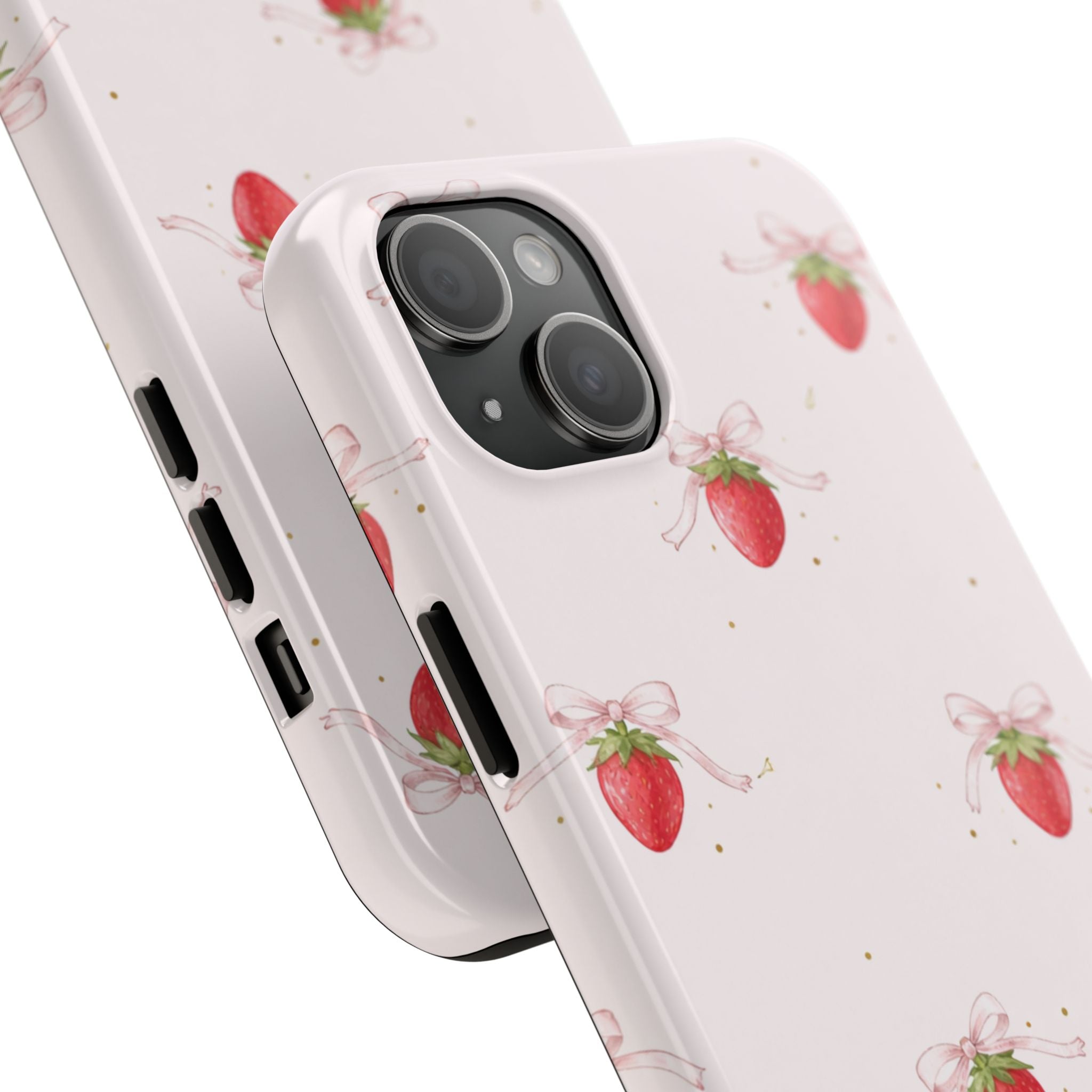 Pink Strawberry Pattern Tough Phone Case, Pastel Fruit Print