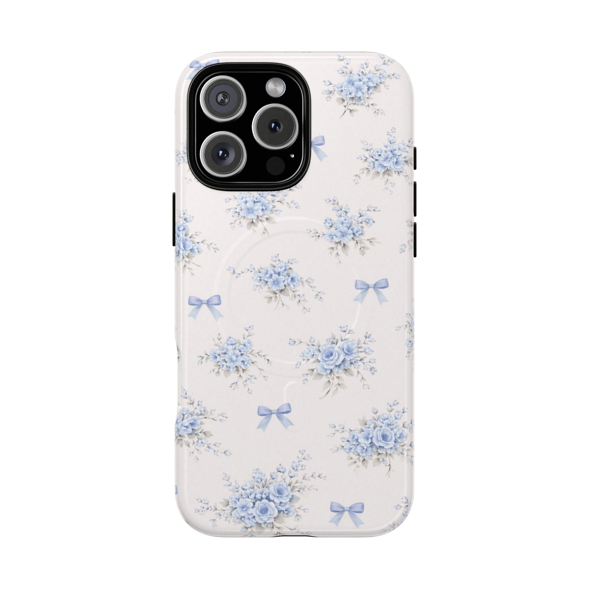 Blue Floral Bow iPhone Case – MagSafe Compatible