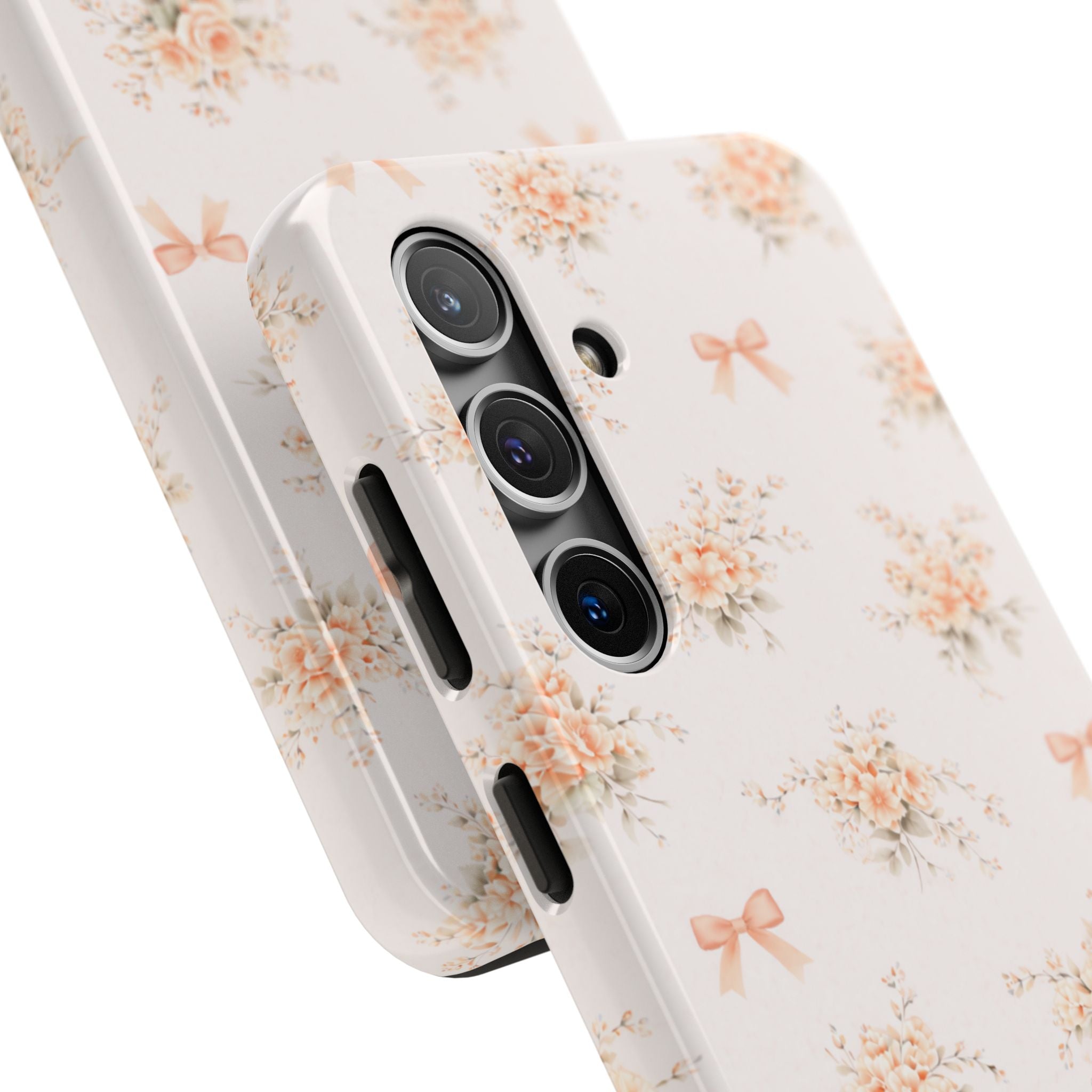 Vintage Peach Floral Bouquet Samsung Galaxy Case, Bow Pattern Pastel Floral