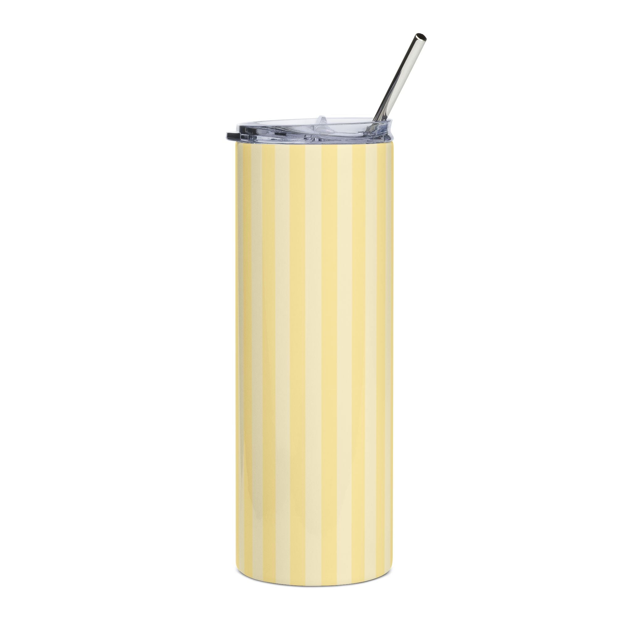 Yellow Striped 20oz Stainless Steel Tumbler - Slim Insulated Travel Cup with Straw