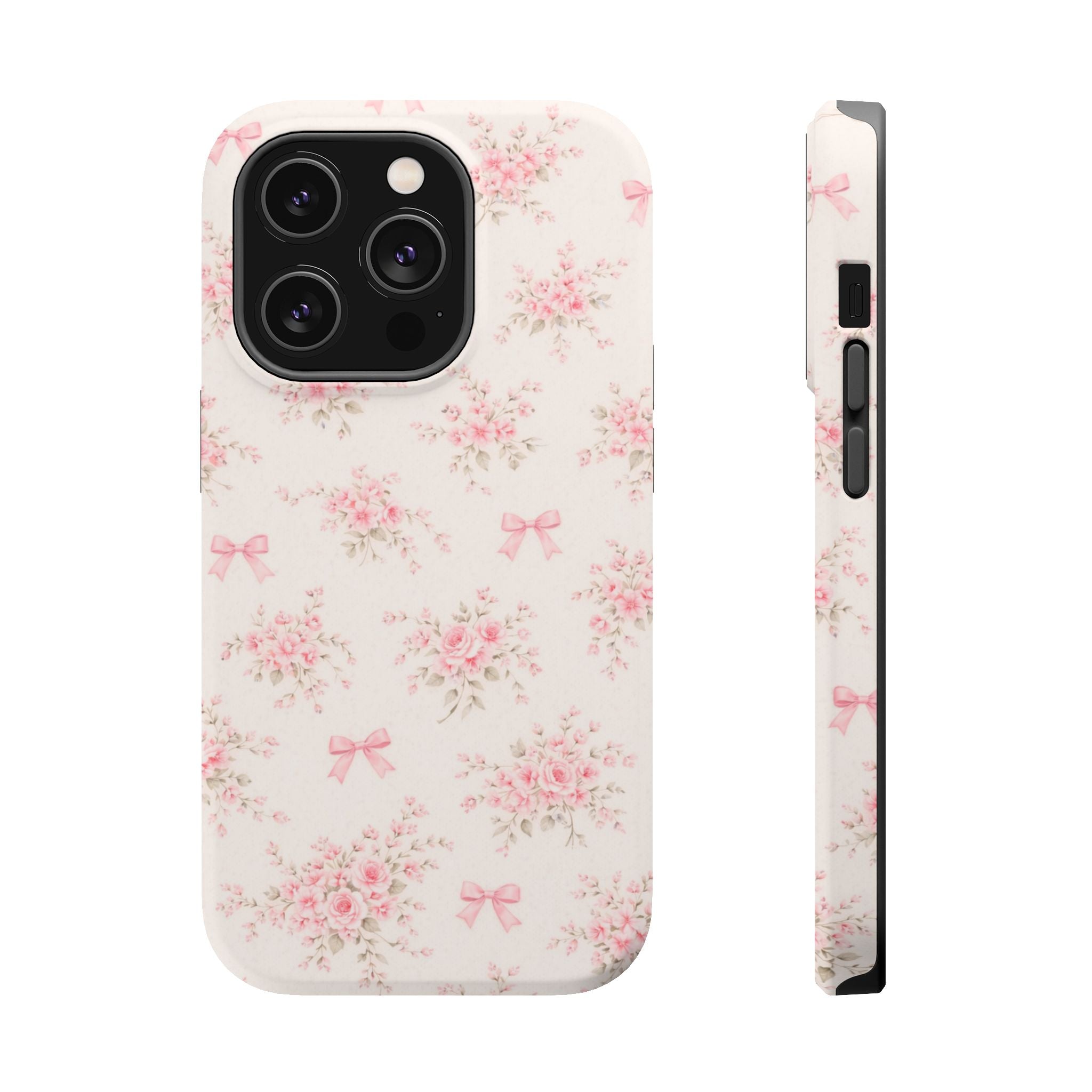 Pink Floral Bow Pattern Cases | Magnetic Impact-Resistant iPhone Case