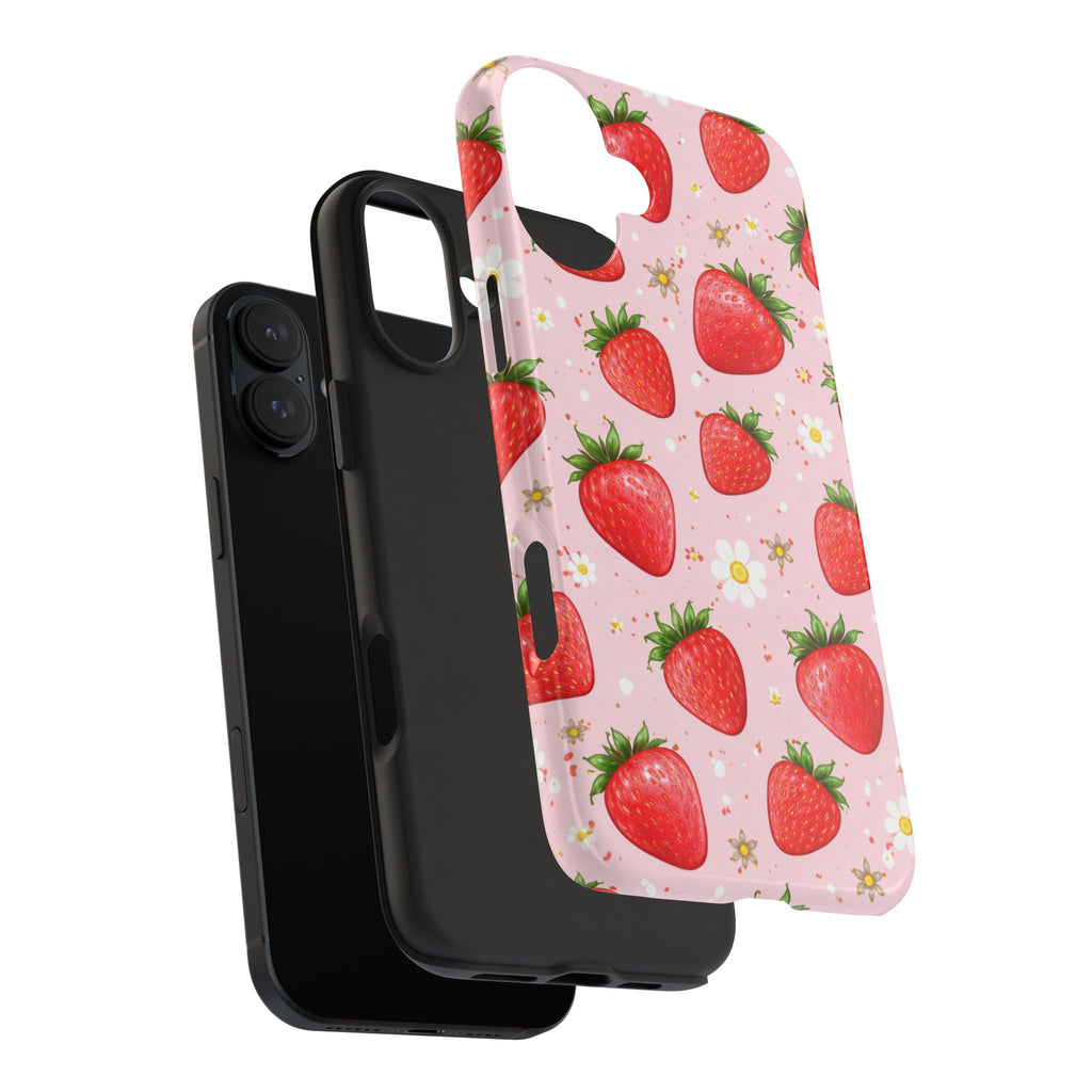 Pink Strawberry Print Phone Case, Soft Fruit Pattern
