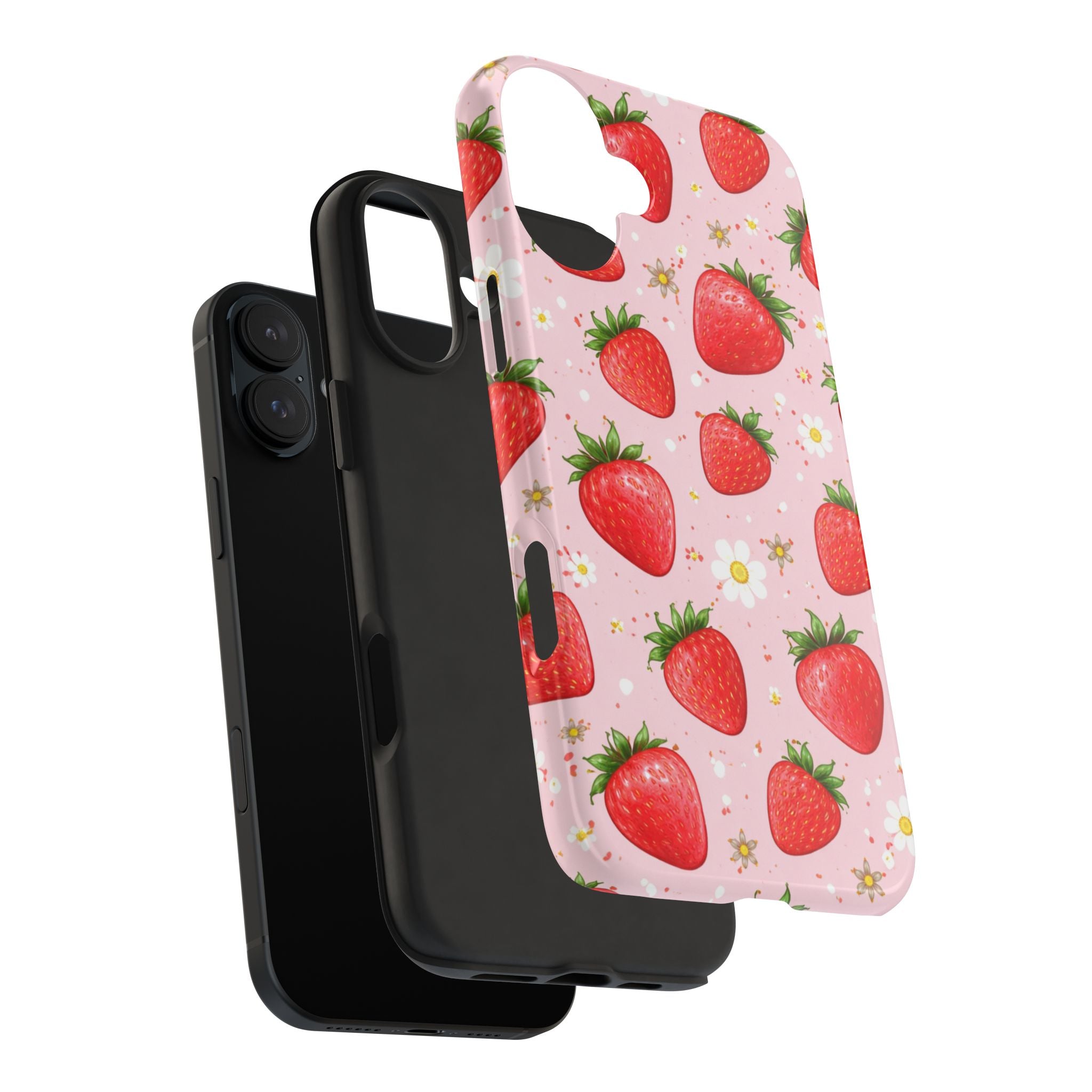 Pink Strawberry Print Phone Case, Soft Fruit Pattern