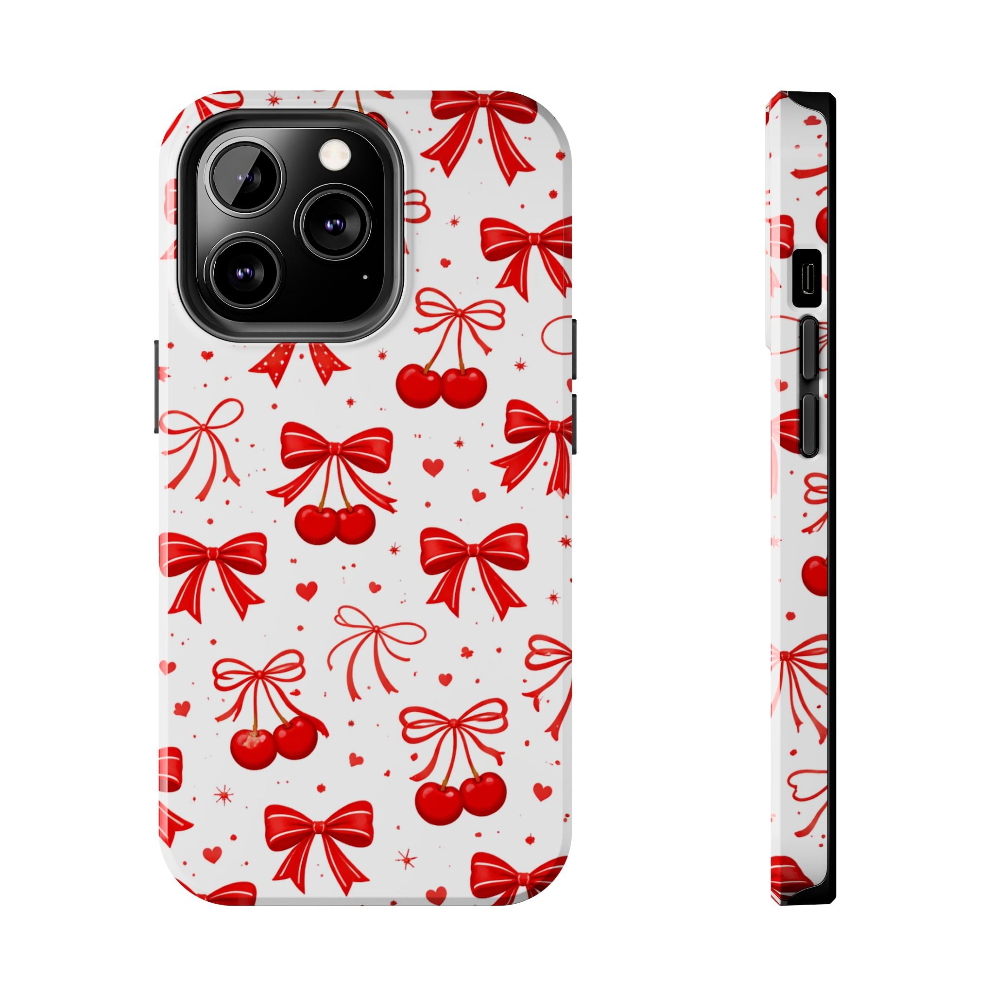 Red Cherry Bows Tough Phone Case, Cherry Pattern Phone Case