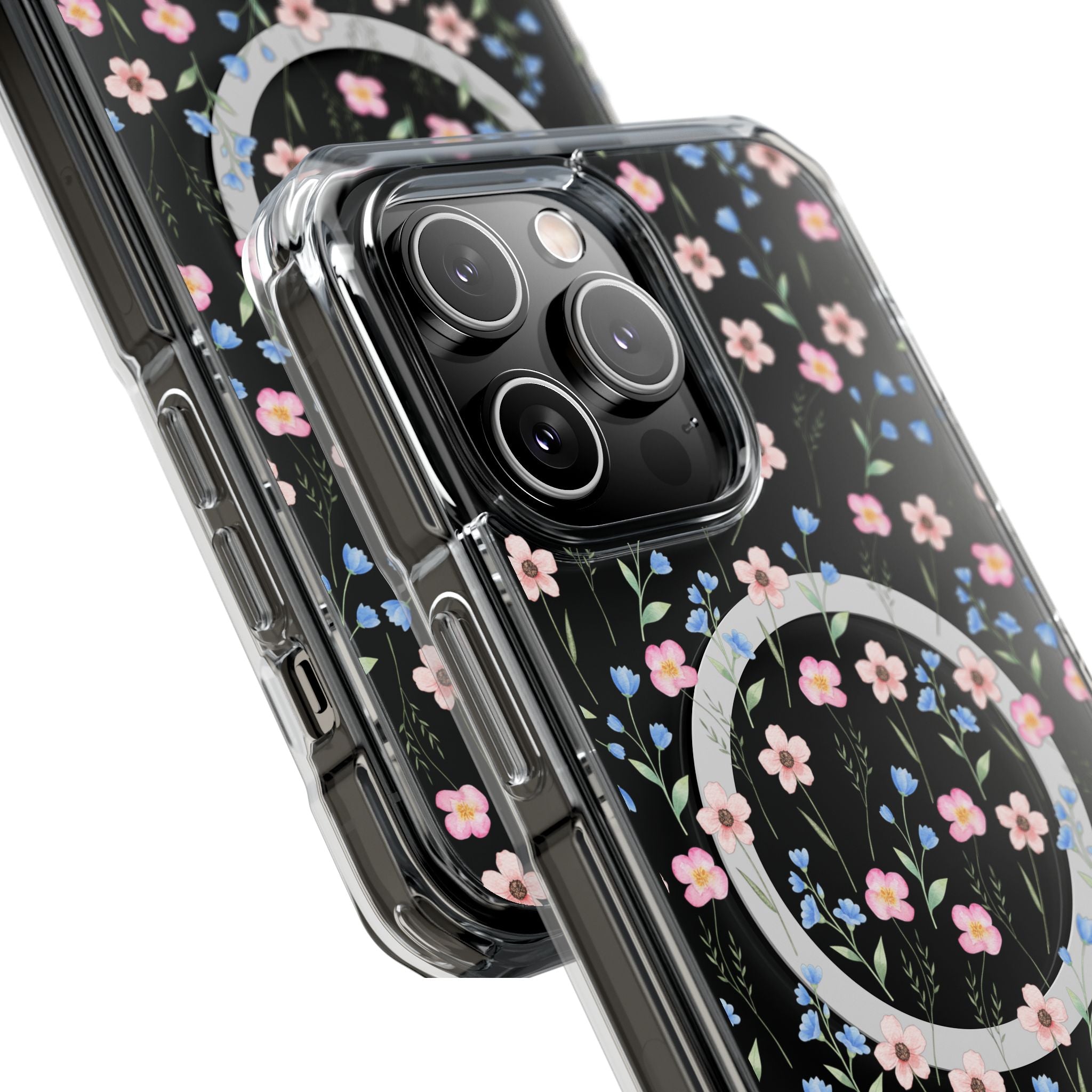MagSafe Clear Phone Case — Pink Floral Pattern
