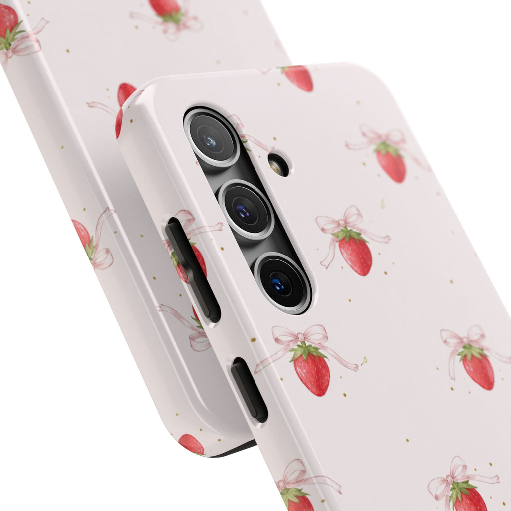 Red Strawberry Pattern Tough Phone Case, Bold Fruit Print