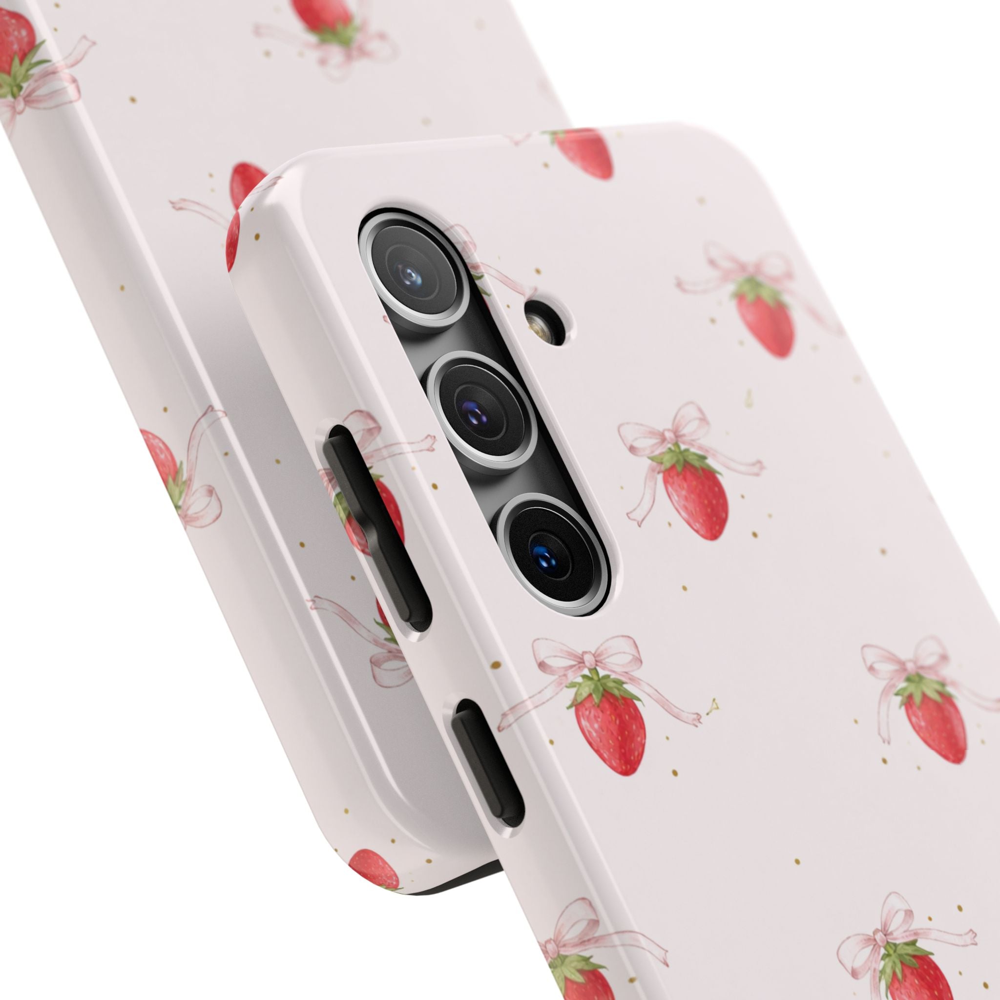 Red Strawberry Pattern Tough Phone Case, Bold Fruit Print