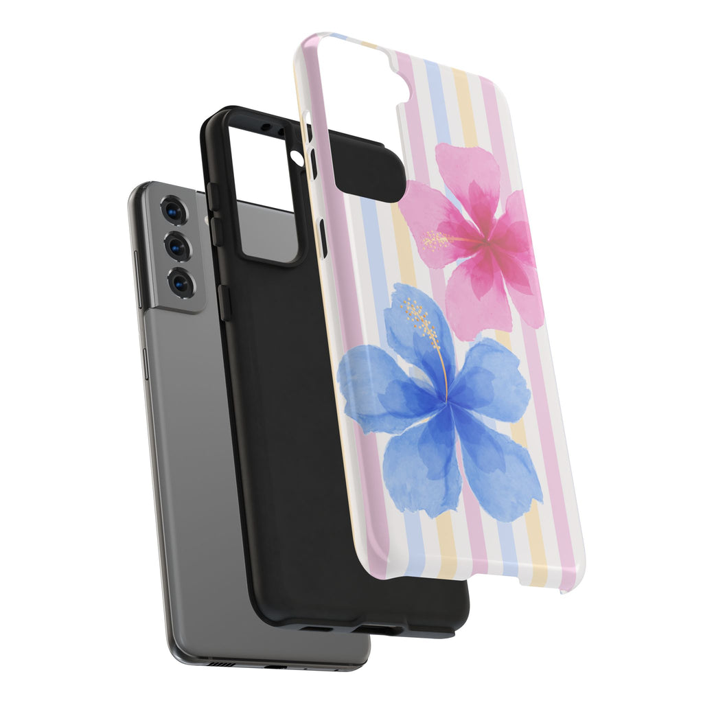 Hibiscus Stripe Tough Samsung Case – Pink & Blue Floral Protective Cover