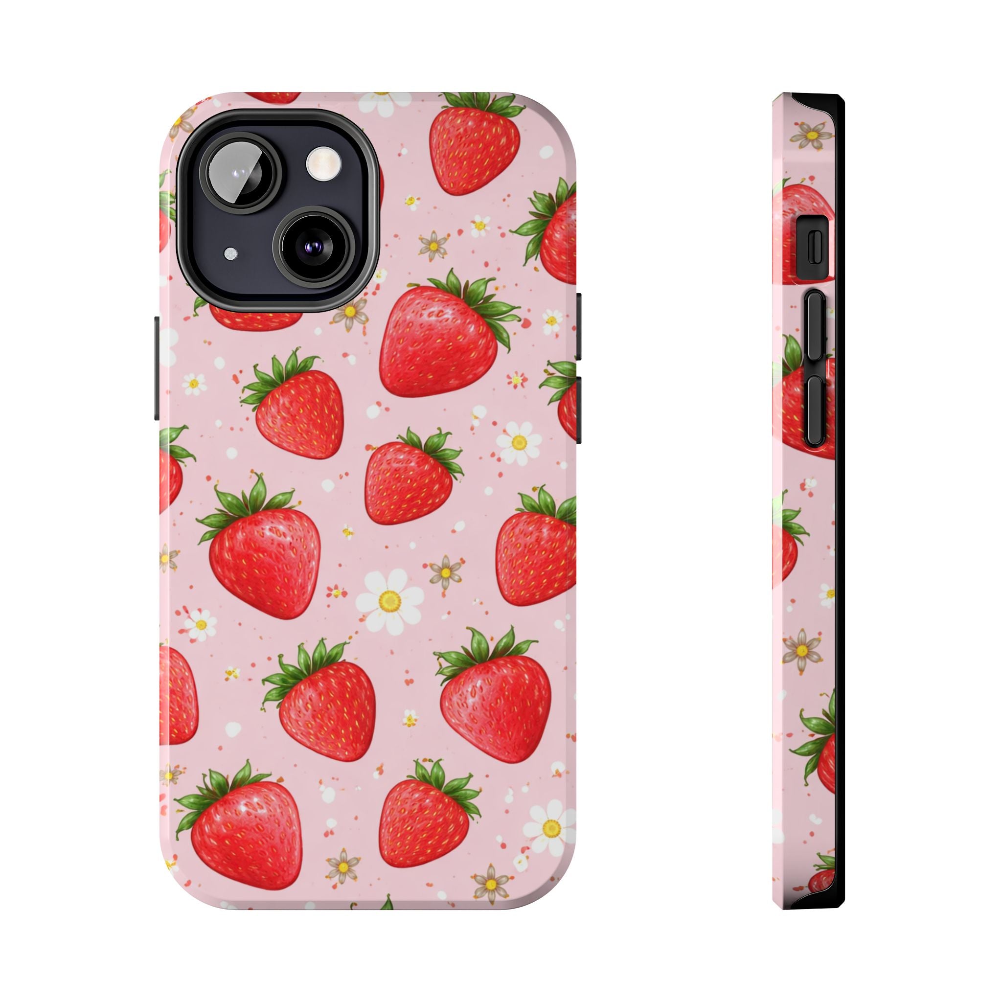 Pink Strawberry Print Phone Case, Soft Fruit Pattern