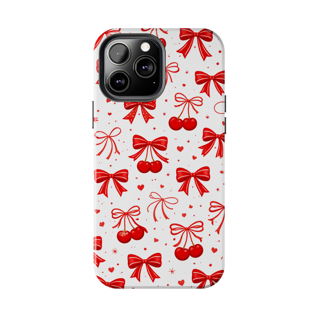 Red Cherry Bows Tough Phone Case, Cherry Pattern Phone Case