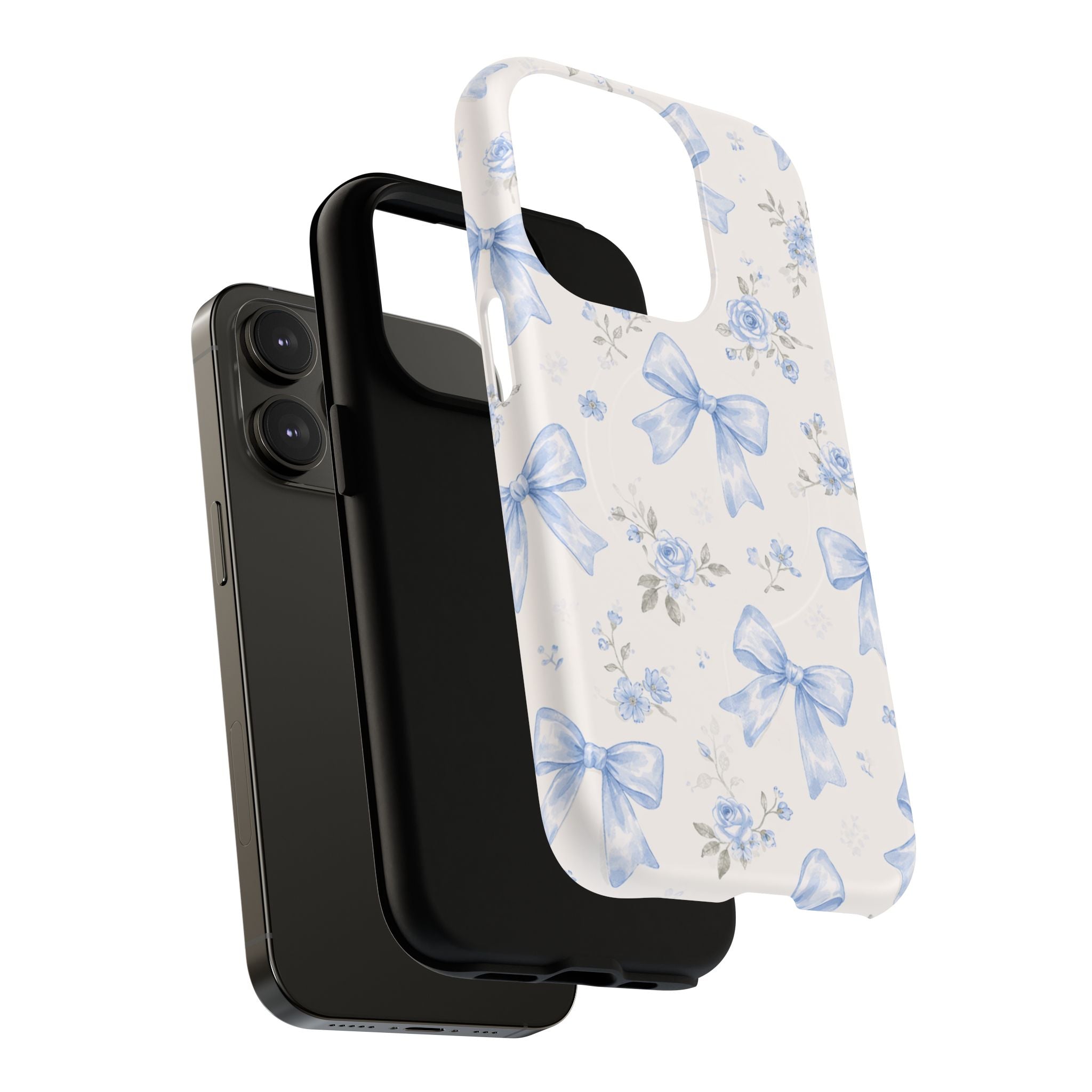 Floral Blue Bow iPhone Case – MagSafe Compatible