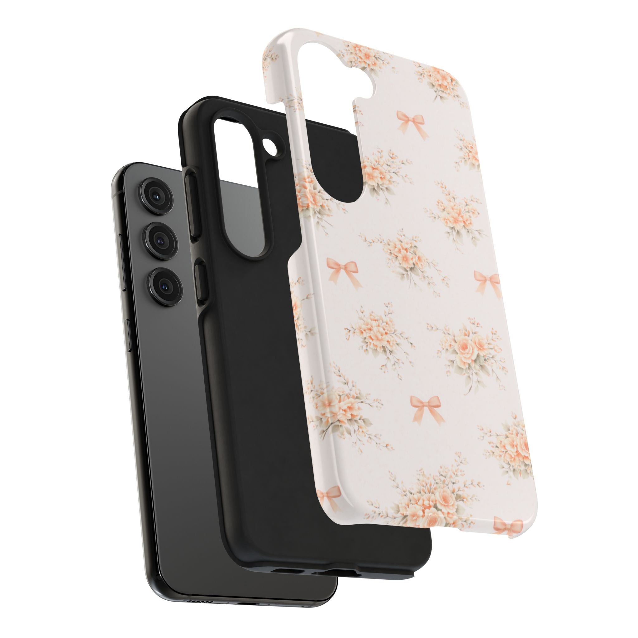 Vintage Peach Floral Bouquet Samsung Galaxy Case, Bow Pattern Pastel Floral