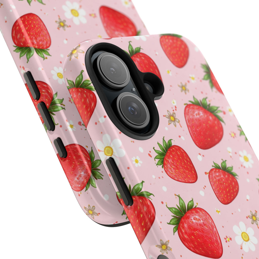 Pink Strawberry Print Phone Case, Soft Fruit Pattern