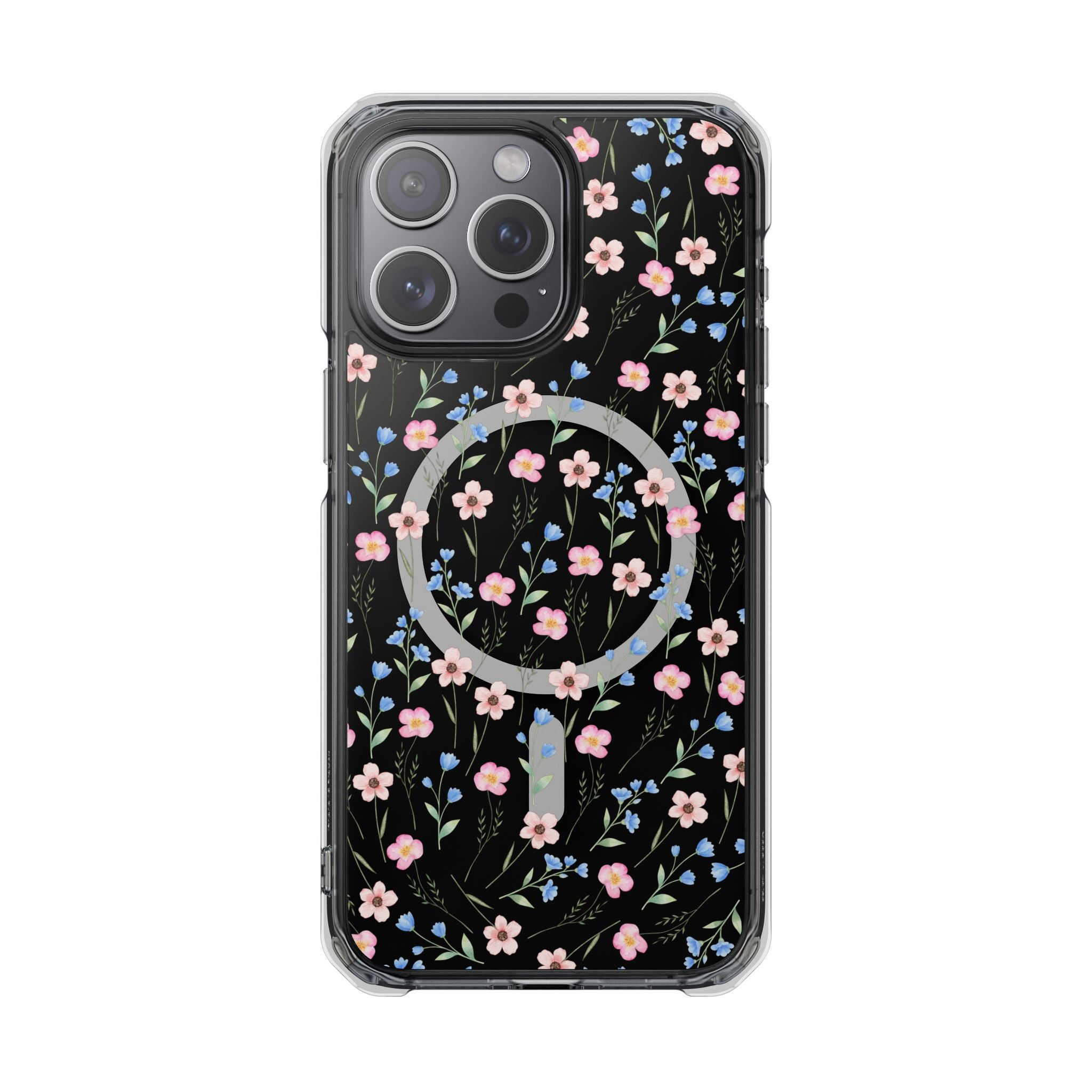 MagSafe Clear Phone Case — Pink Floral Pattern