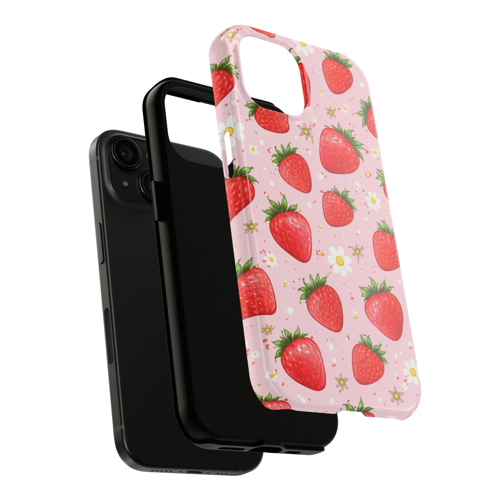 Pink Strawberry Print Phone Case, Soft Fruit Pattern