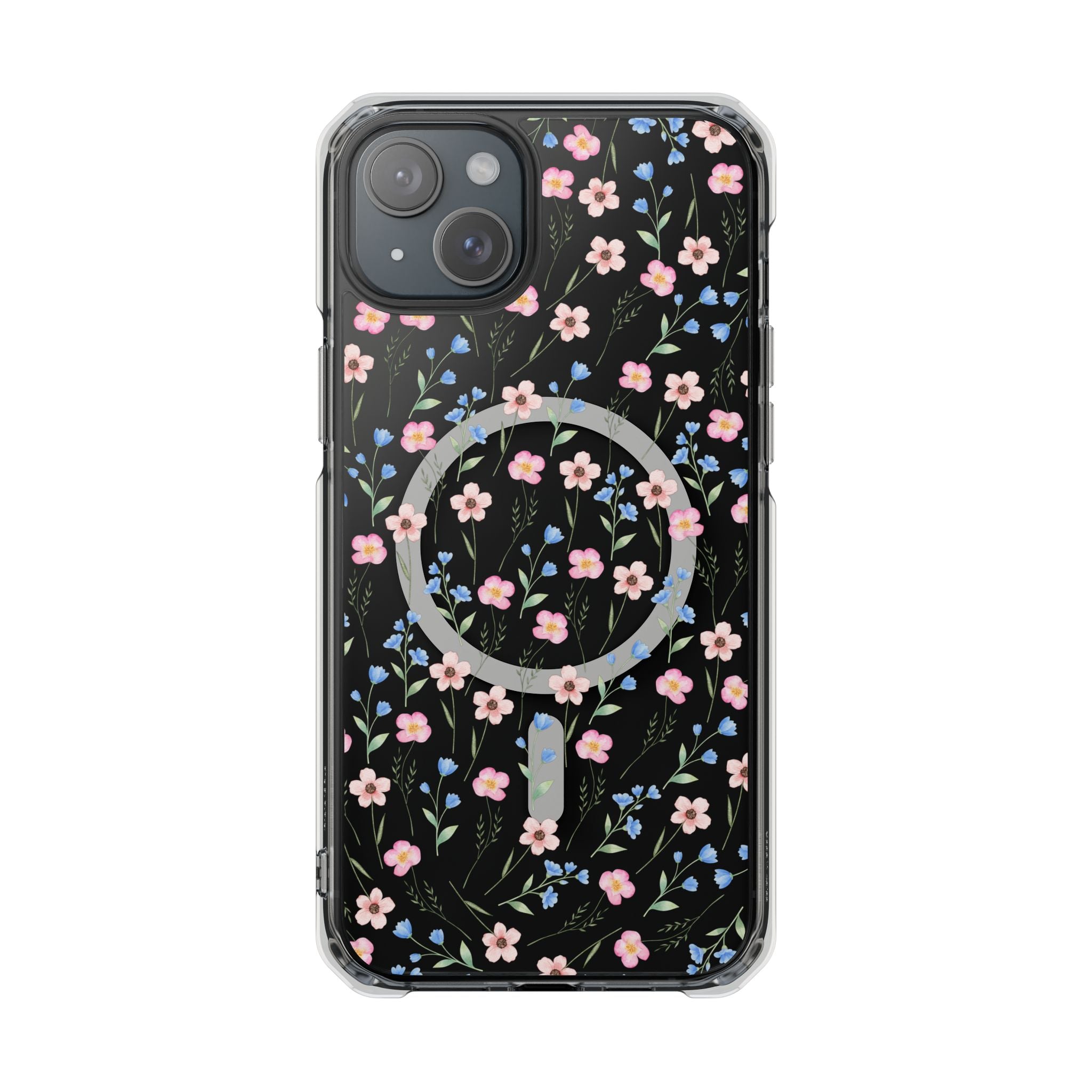 MagSafe Clear Phone Case — Pink Floral Pattern