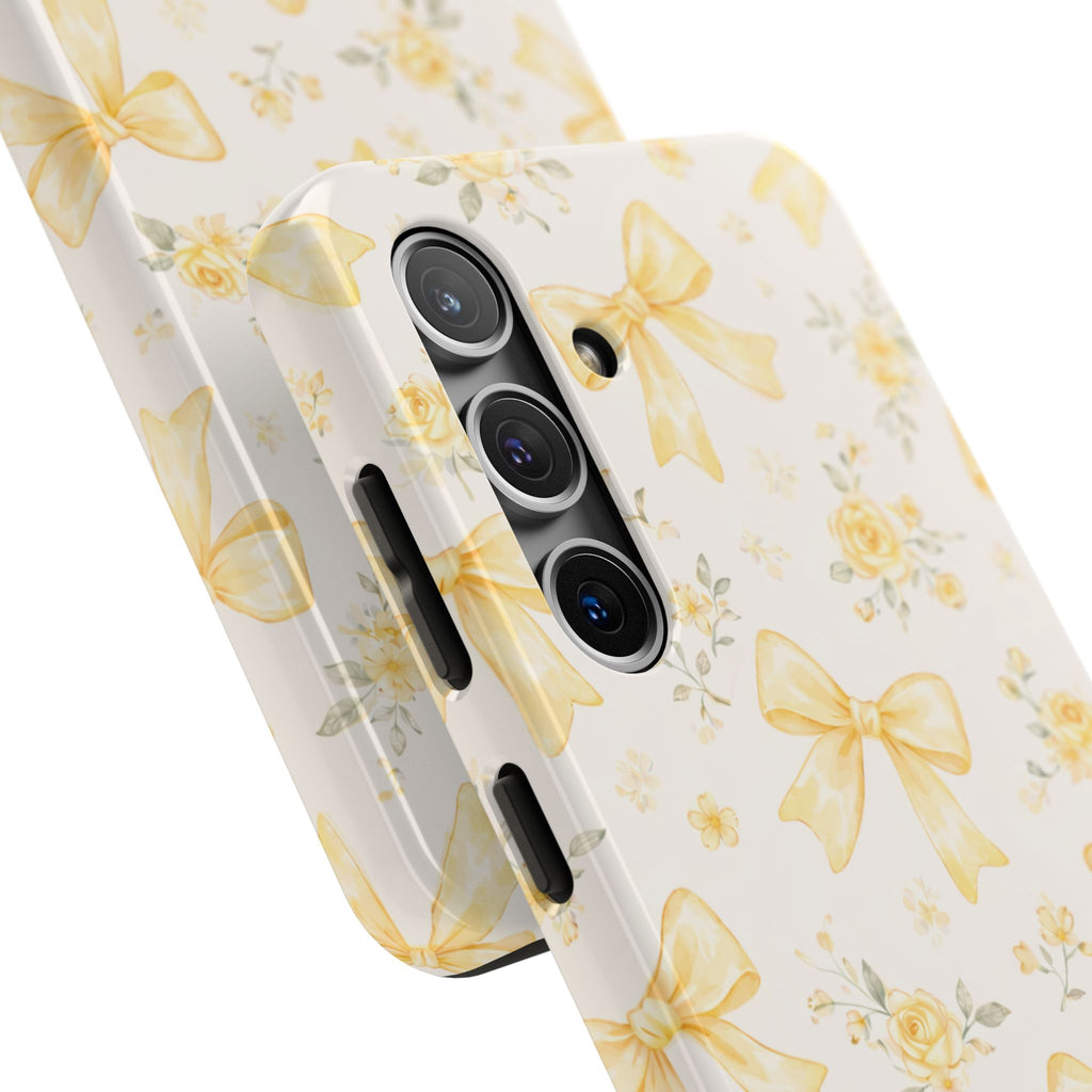 Yellow Watercolor Bows Tough Phone Case, Floral Pattern