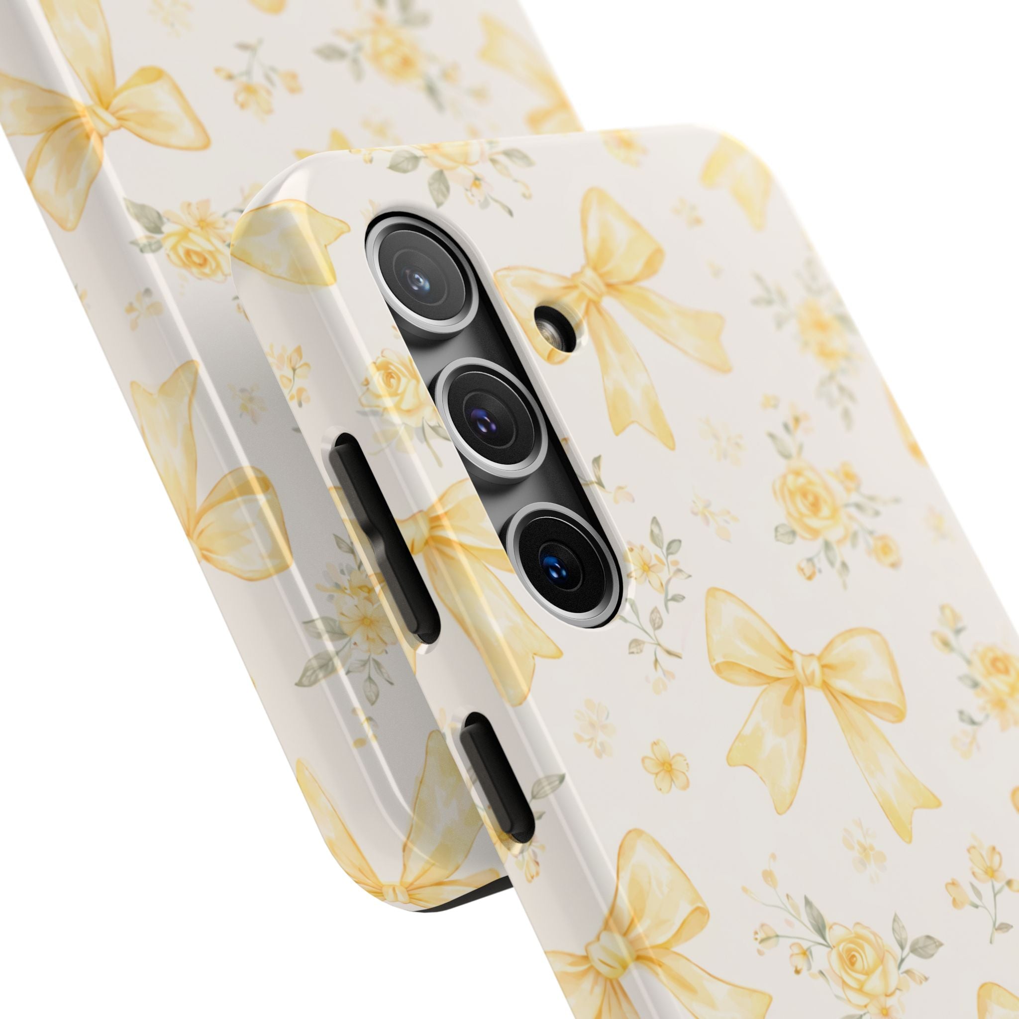 Yellow Watercolor Bows Tough Phone Case, Floral Pattern