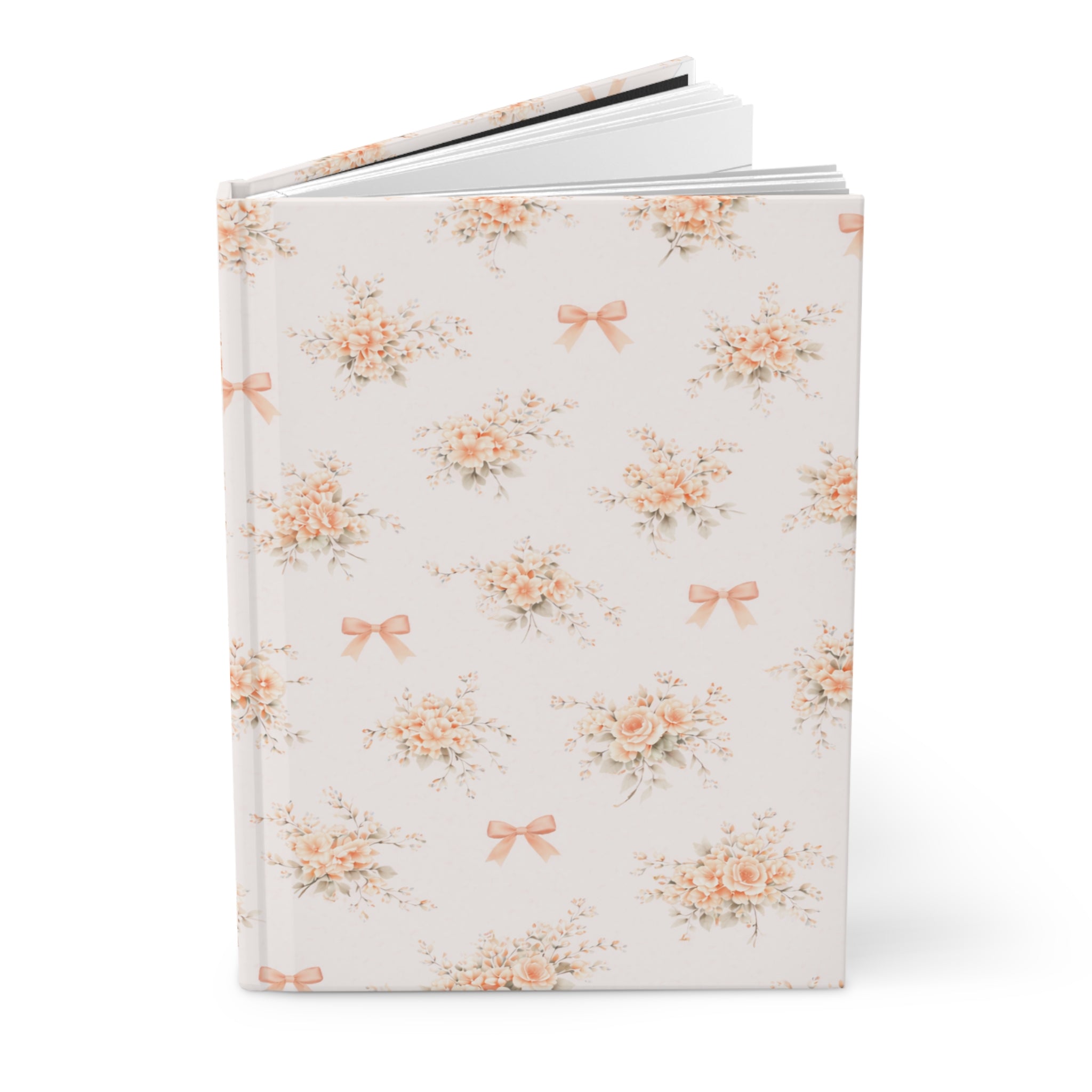 Vintage Floral Bow Hardcover Journal | Matte Notebook, Rose Bouquet Pattern