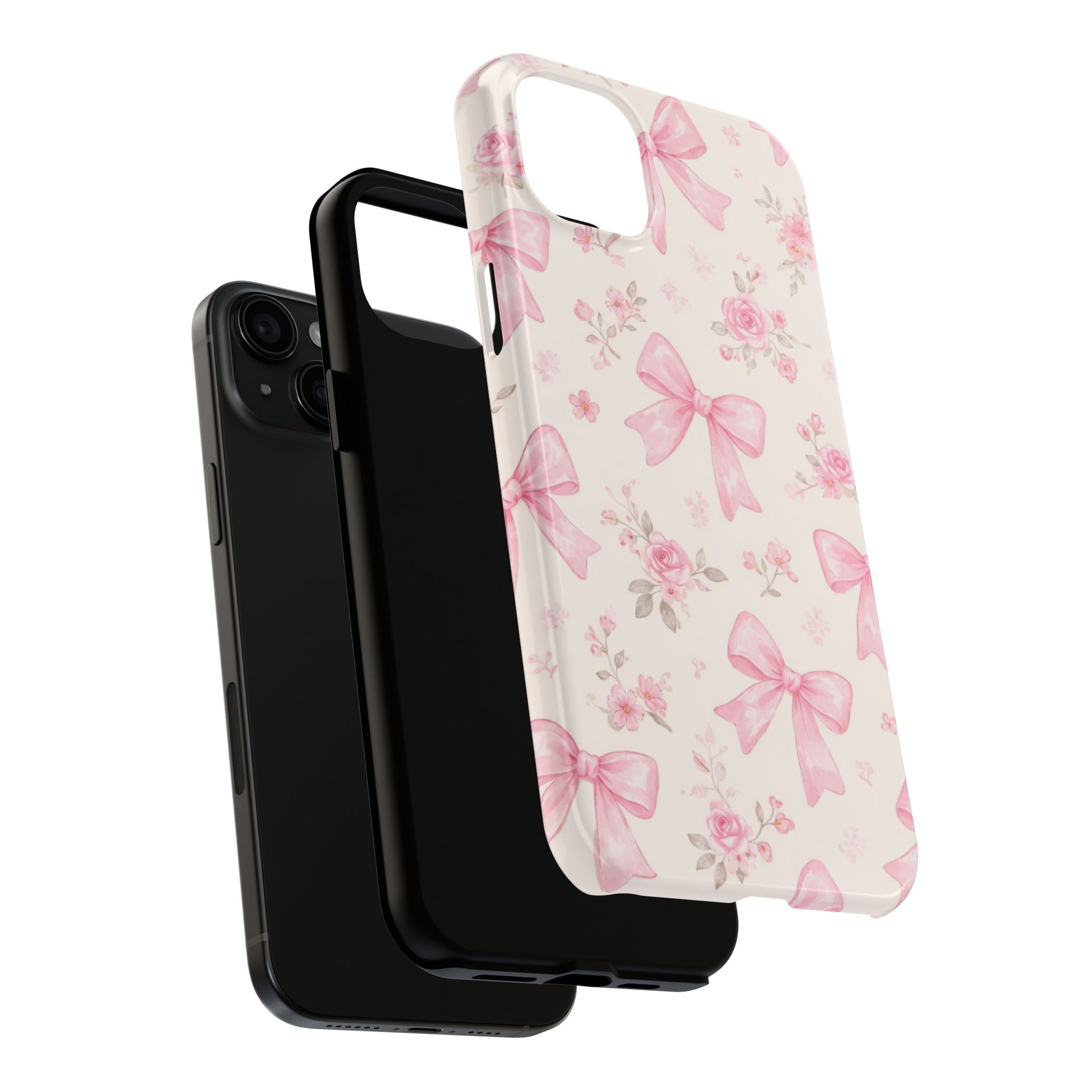Pink Bow Floral Phone Case, Cute Vintage Rose Pattern