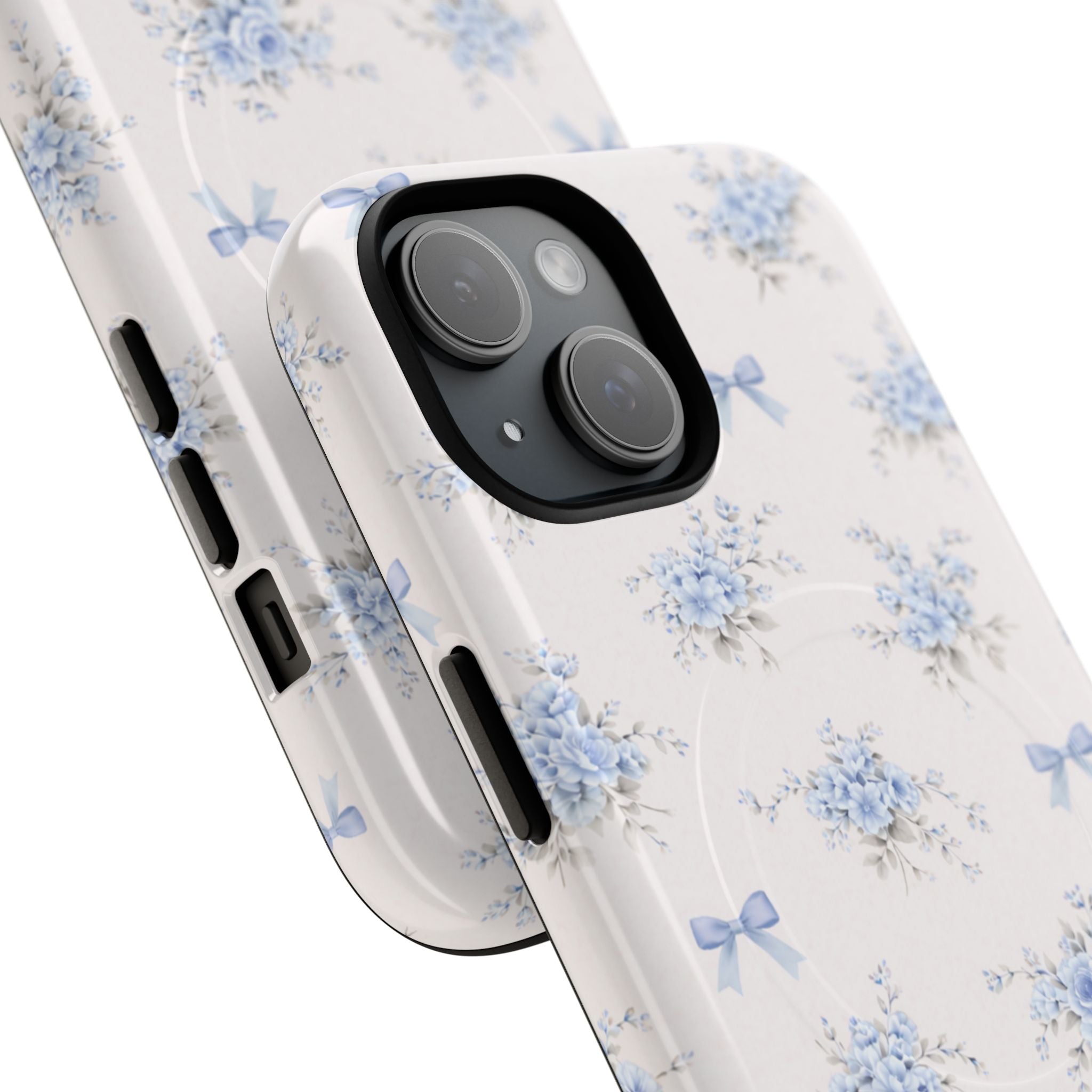 Blue Floral Bow iPhone Case – MagSafe Compatible