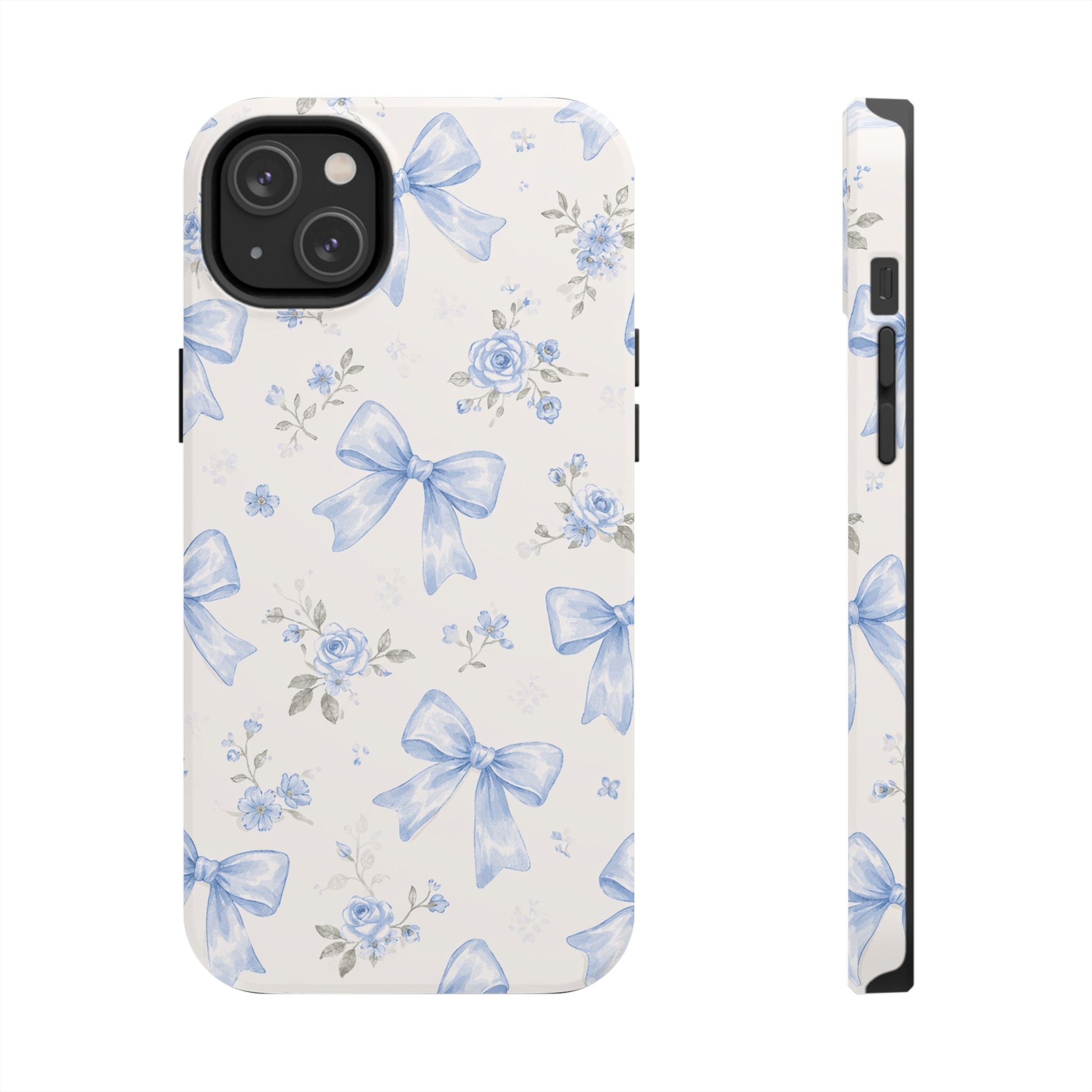Blue Watercolor Bows iPhone Case, Floral Bow Pattern