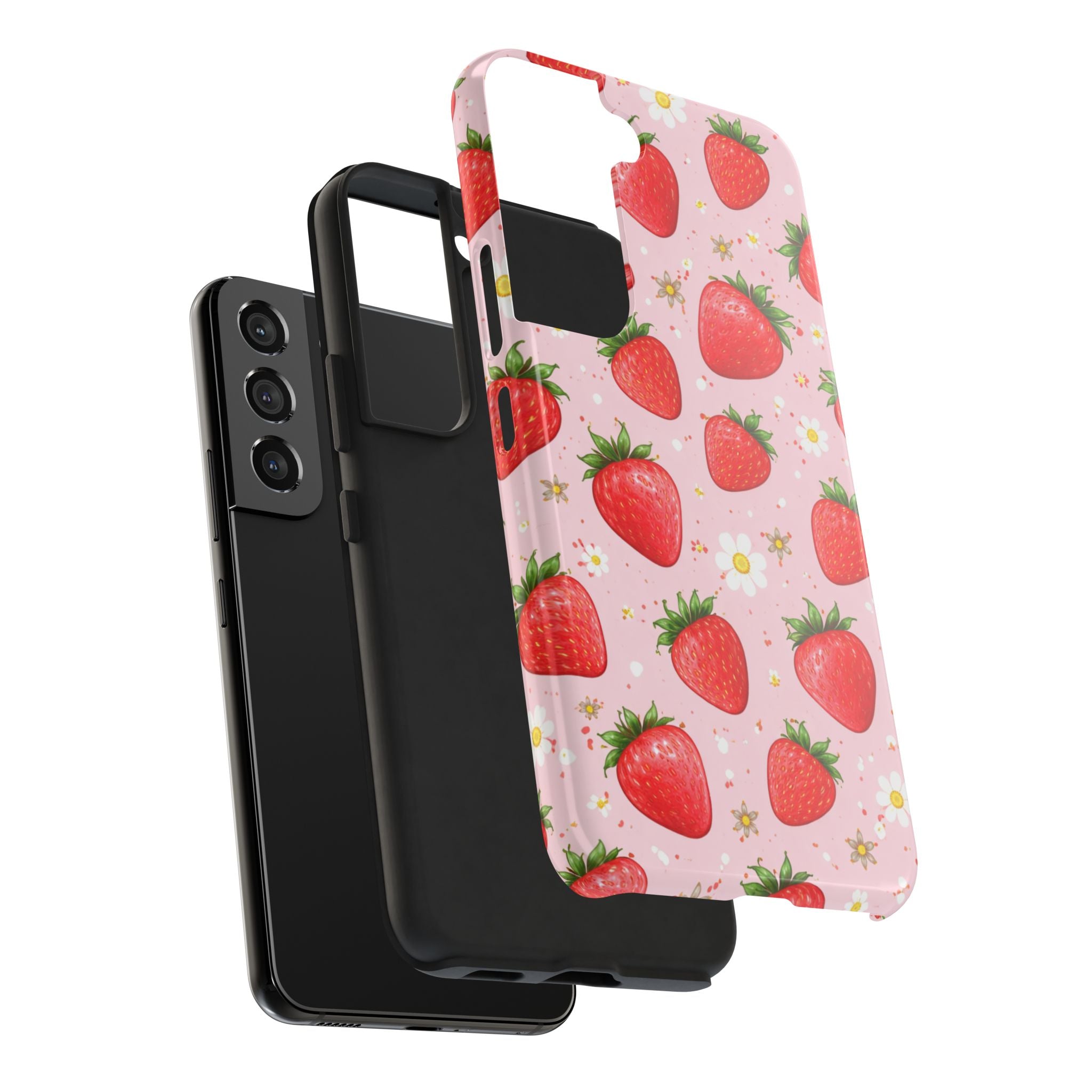 Pink Floral Strawberry Tough Phone Case, Fruit Pattern