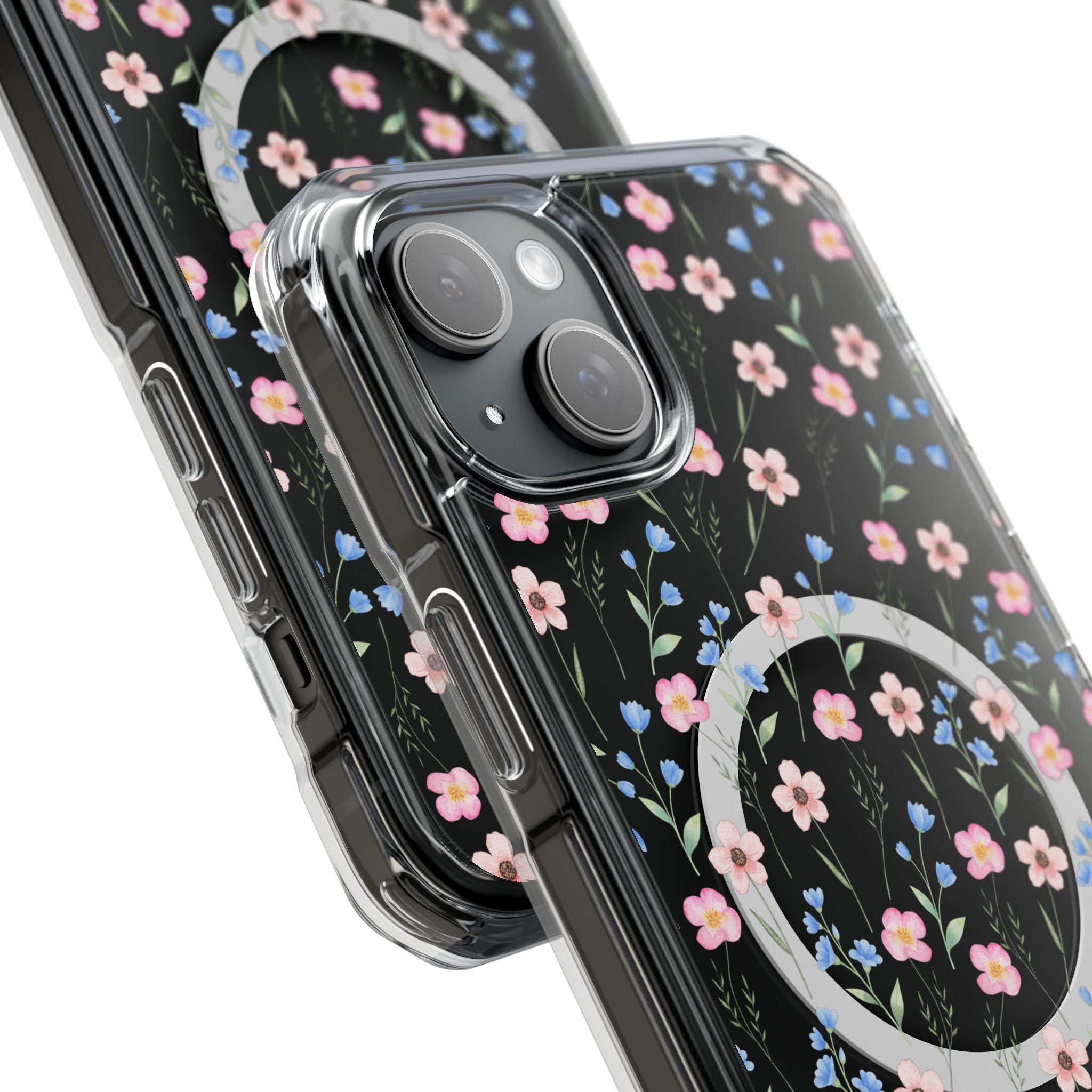 MagSafe Clear Phone Case — Pink Floral Pattern