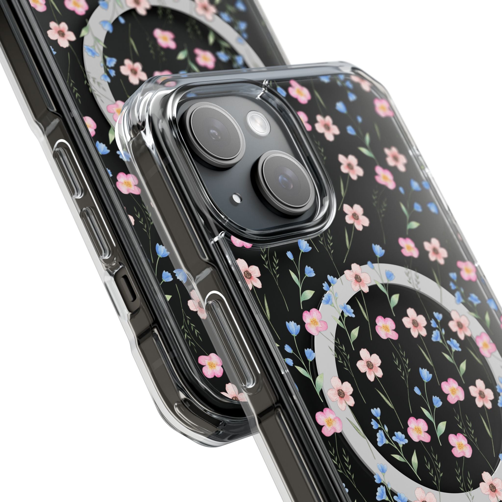 MagSafe Clear Phone Case — Pink Floral Pattern