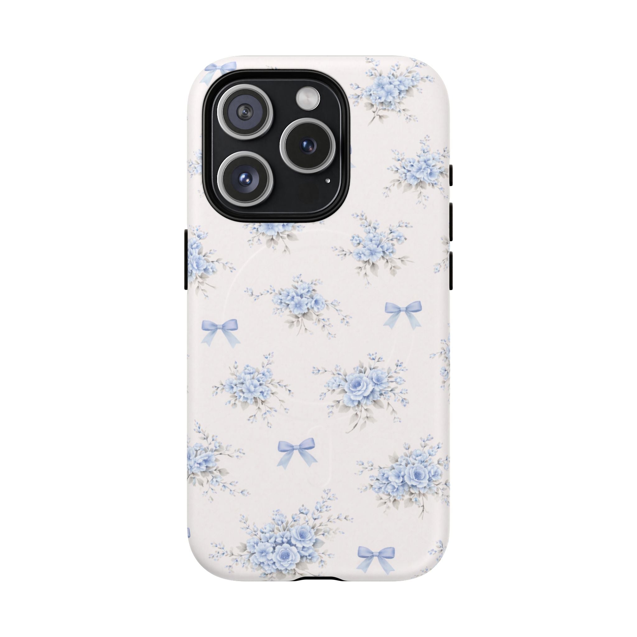 Blue Floral Bow iPhone Case – MagSafe Compatible