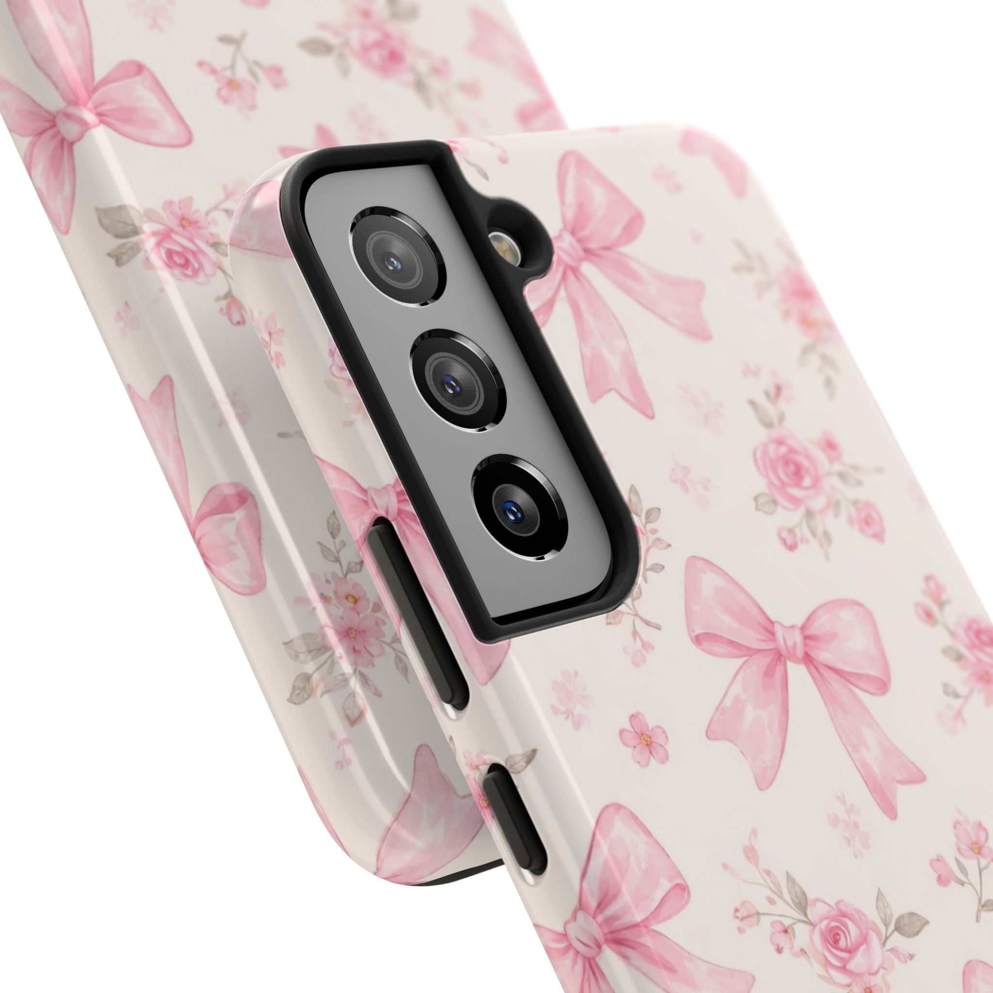 Pink Watercolor Bows Tough Phone Case, Floral Ribbon Pattern