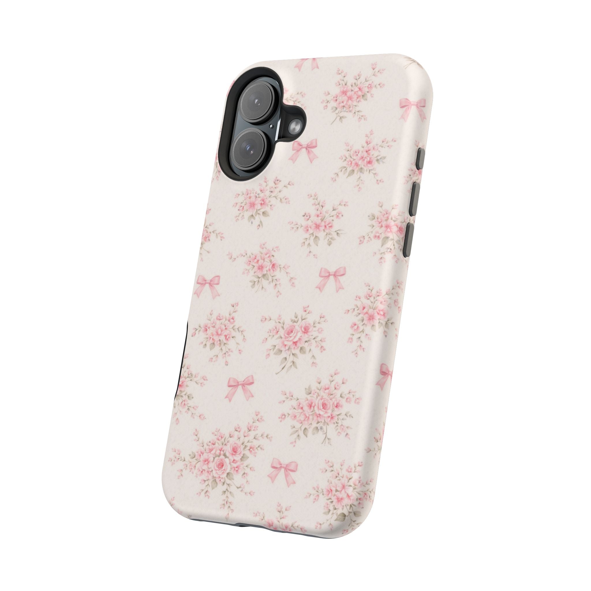 Pink Floral Bow Pattern Cases | Magnetic Impact-Resistant iPhone Case