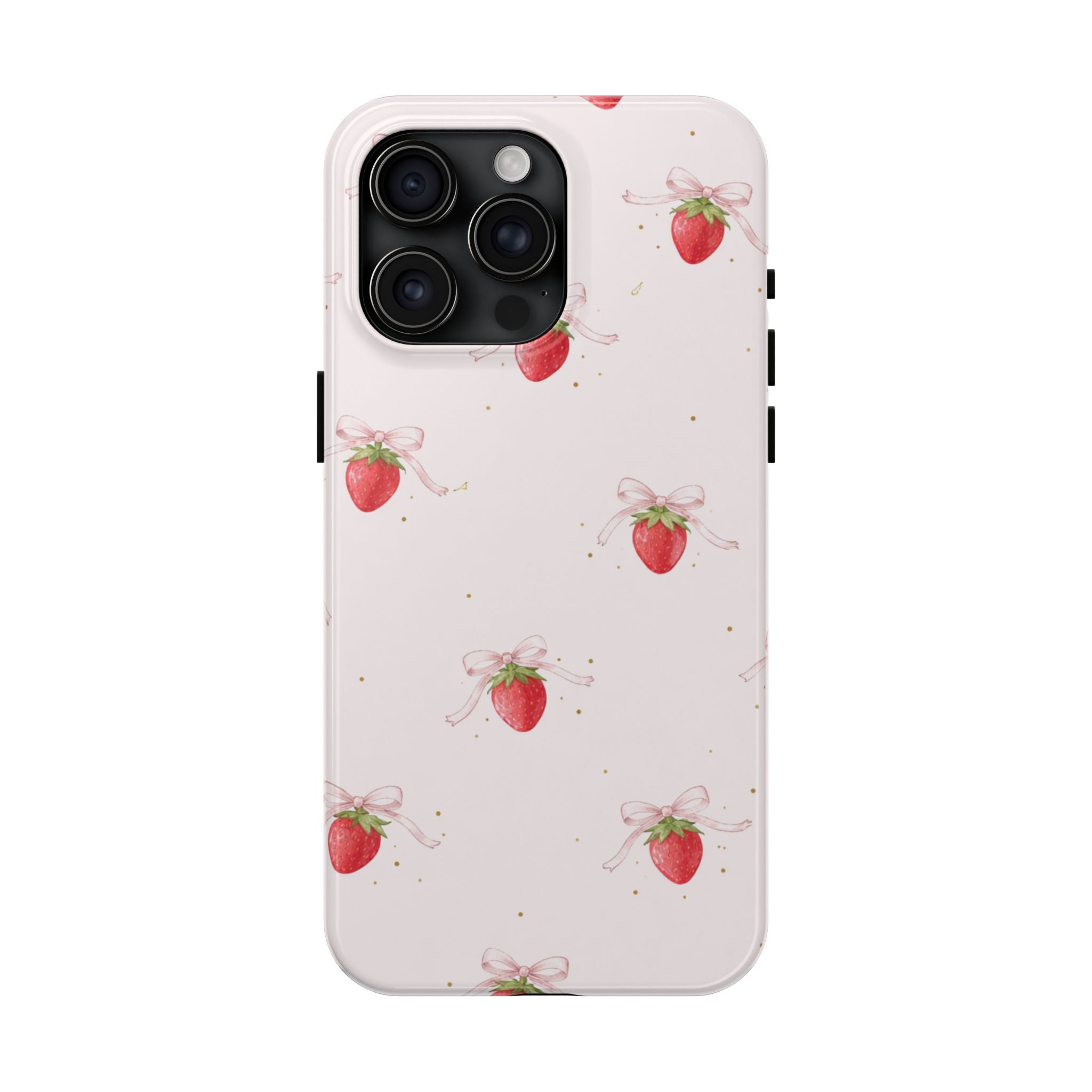 Pink Strawberry Pattern Tough Phone Case, Pastel Fruit Print