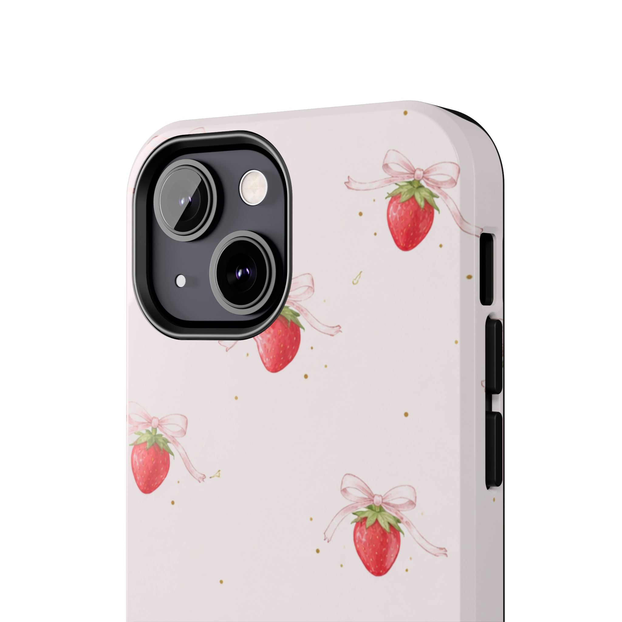 Pink Strawberry Pattern Tough Phone Case, Pastel Fruit Print