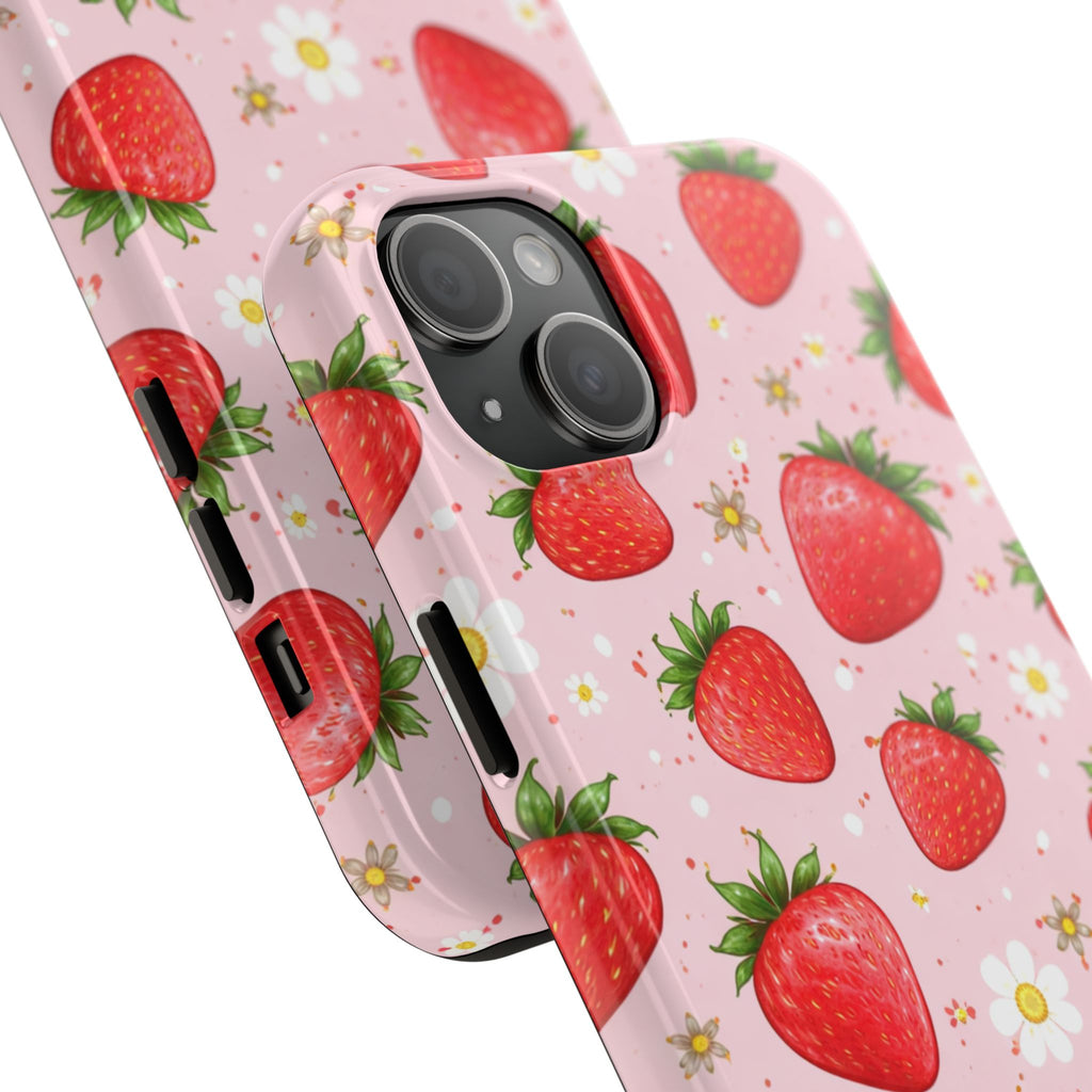 Pink Strawberry Print Phone Case, Soft Fruit Pattern