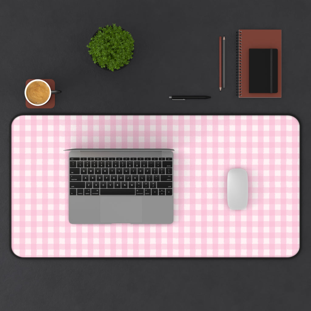 Pink Gingham Desk Mat – Cute Pastel Mousepad for Home Office & Study